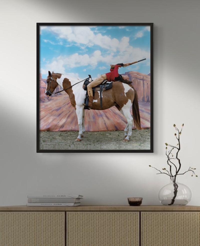 Actress Carmen Cass lying on the back of a Painthorse, holding a Gun, photographed by Arther Elgort for Vogue in 2002.

All prints are limited edition. Available in multiple sizes. High-end framing on request.

All prints are done and signed by the