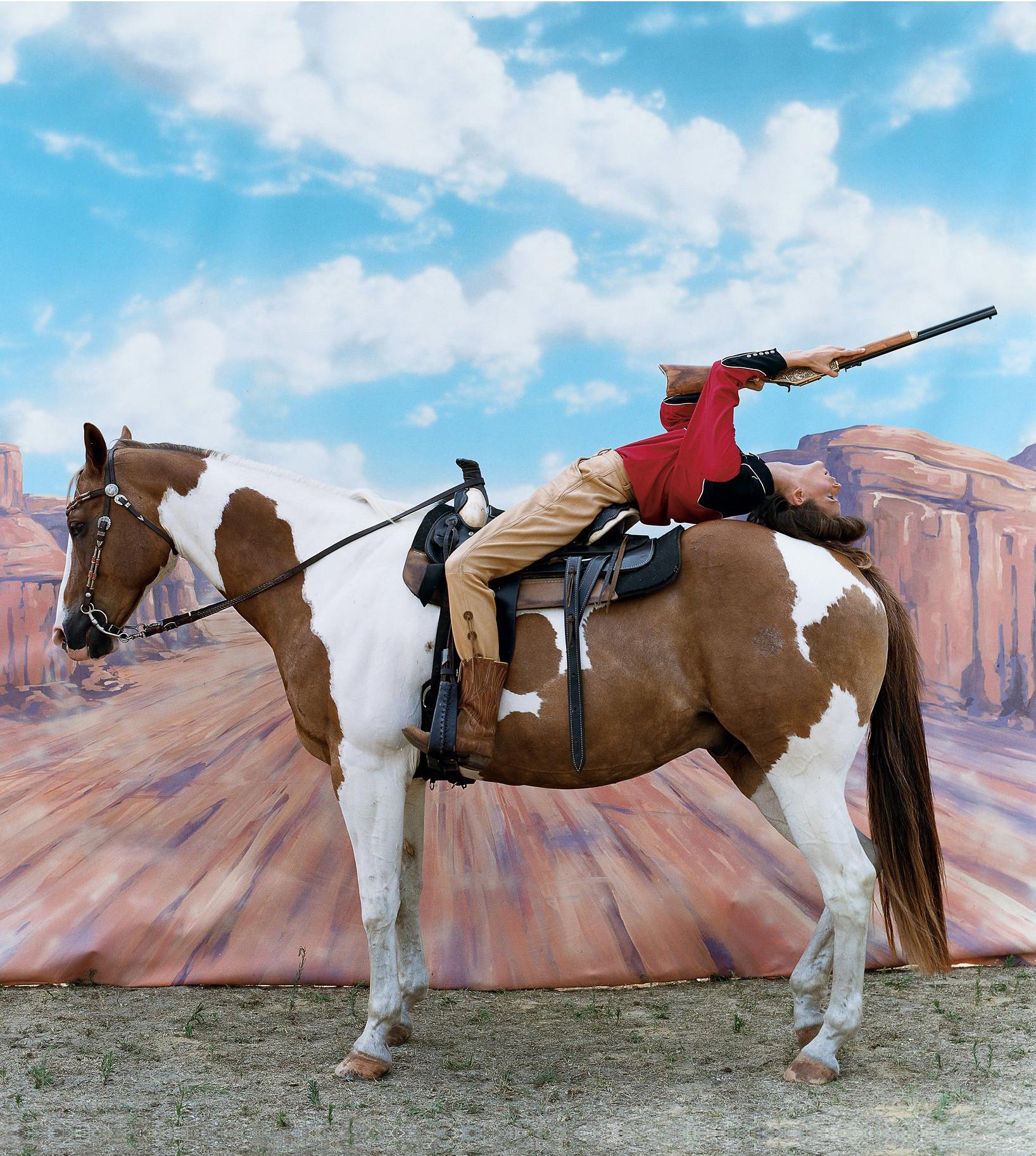Arthur Elgort Color Photograph - Annie get your Gun - Carmen Kass on a Hors for Vogue, Fine Art Photography, 2002