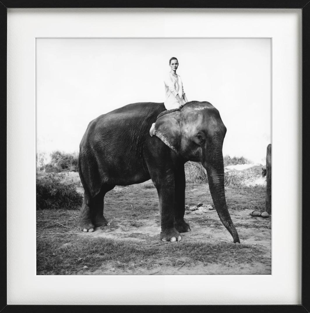 Kate Moss in Nepal, British Vogue - Model on elephant, fine art photography 1993 For Sale 1