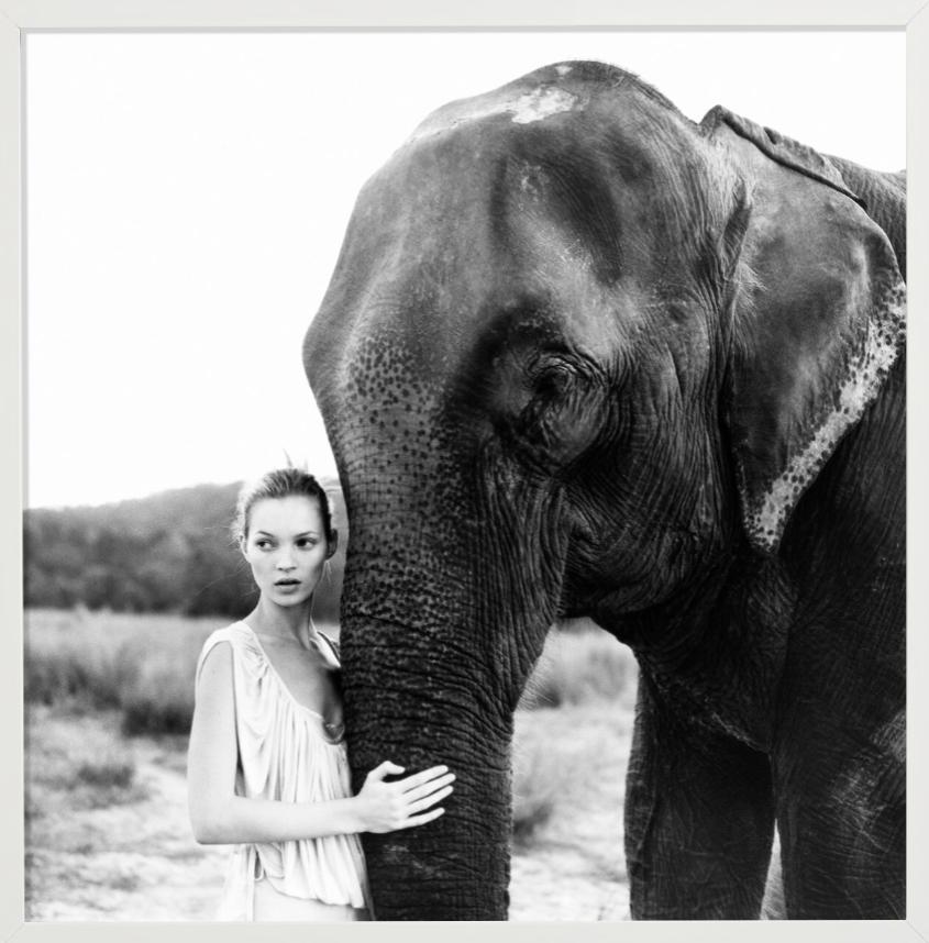 Kate Moss in Nepal II - portrait next to an elephant, fine art photography, 1994 For Sale 3