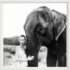 Kate Moss in Nepal II - Model Portrait with Elephant, Fine Art Photography, 1993