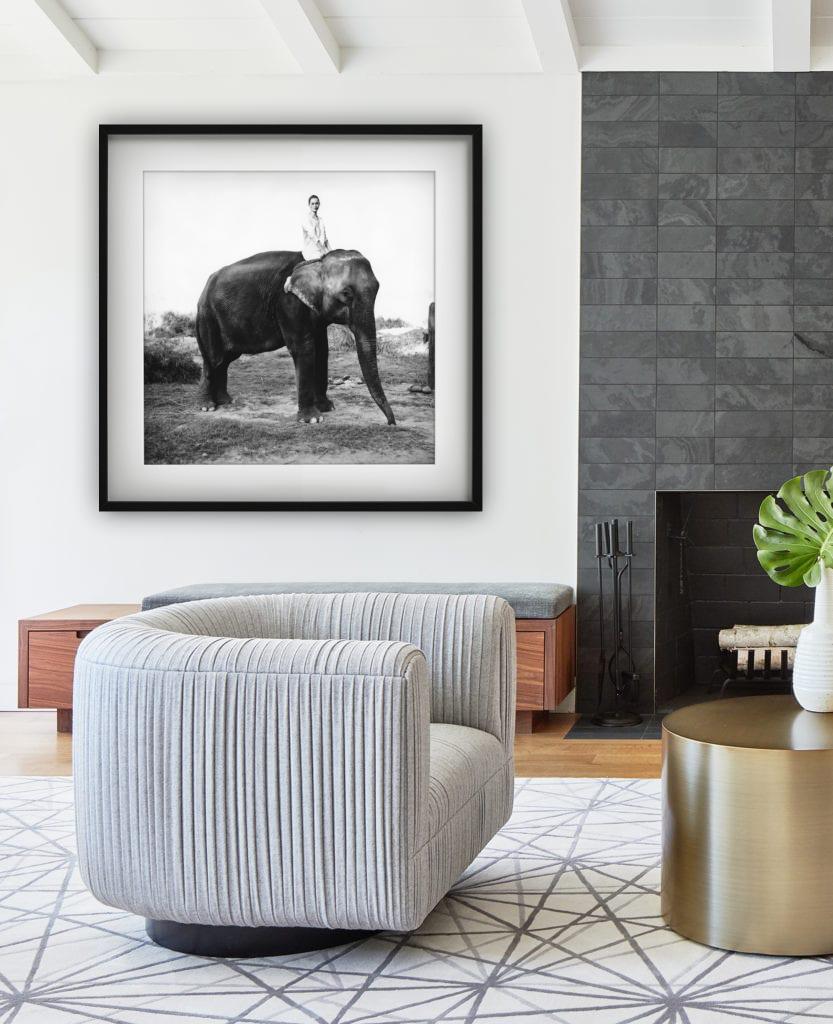 Kate Moss in Nepal II - portrait next to an elephant, fine art photography, 1994 - Contemporary Photograph by Arthur Elgort