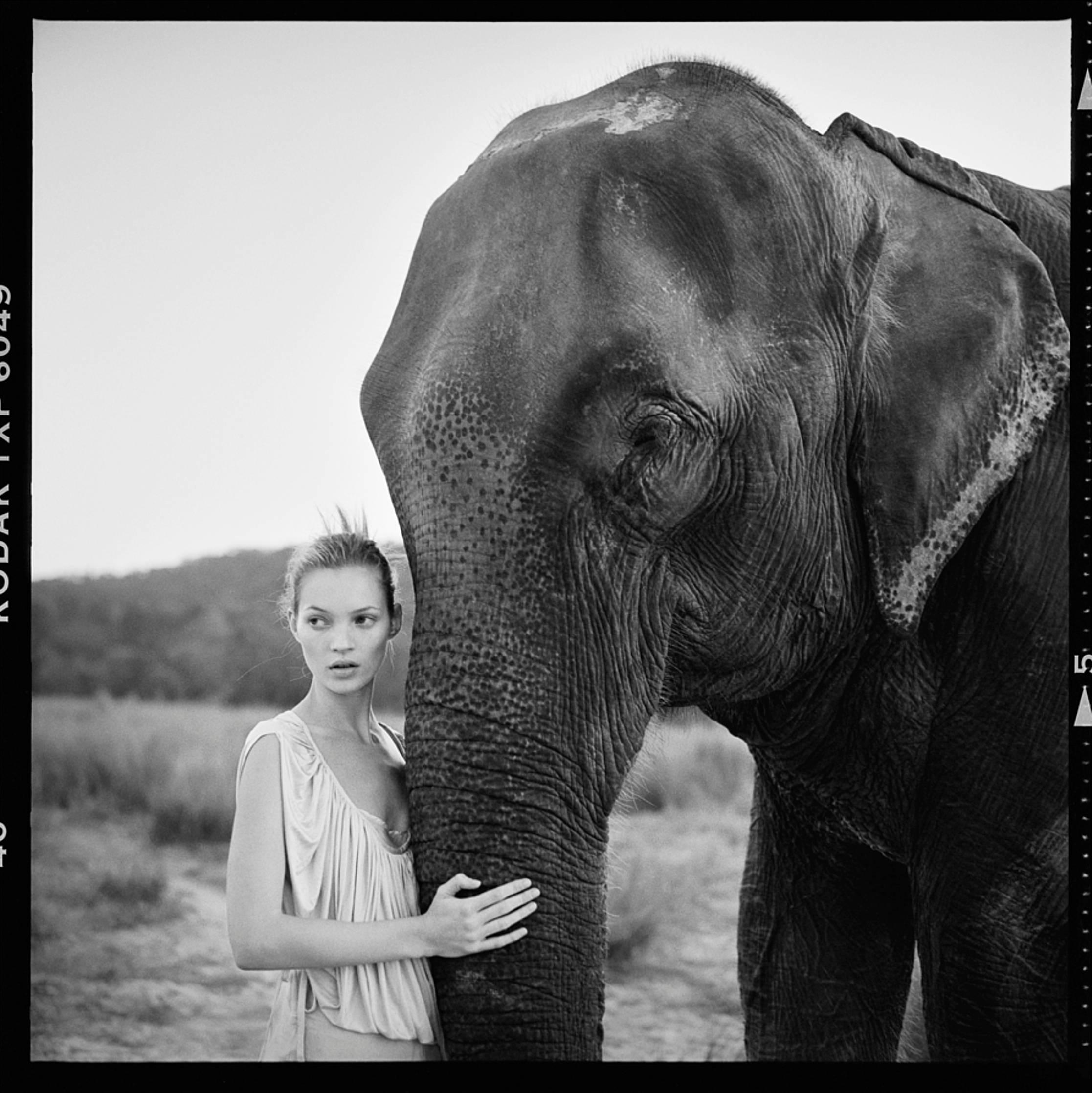 Arthur Elgort Black and White Photograph - Kate Moss, Nepal, British Vogue 