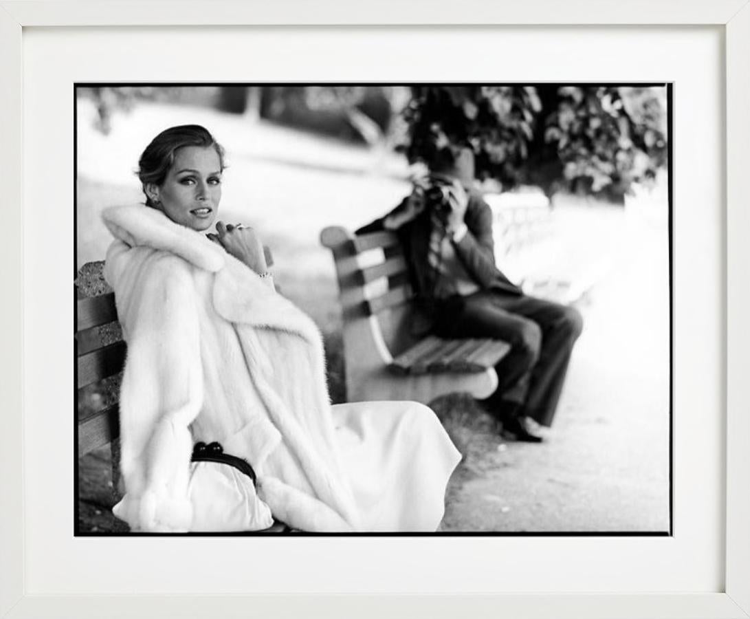 Lauren Hutton-fashion portrait of the supermodel together with the photographer - Gray Black and White Photograph by Arthur Elgort