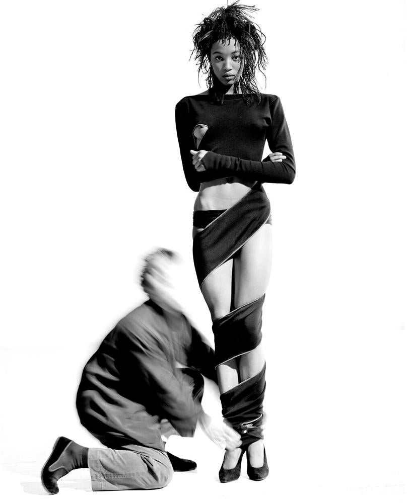 Arthur Elgort Black and White Photograph - Naomi Campbell, Azzedine Alaia Paris, 1987 - The supermodel posing