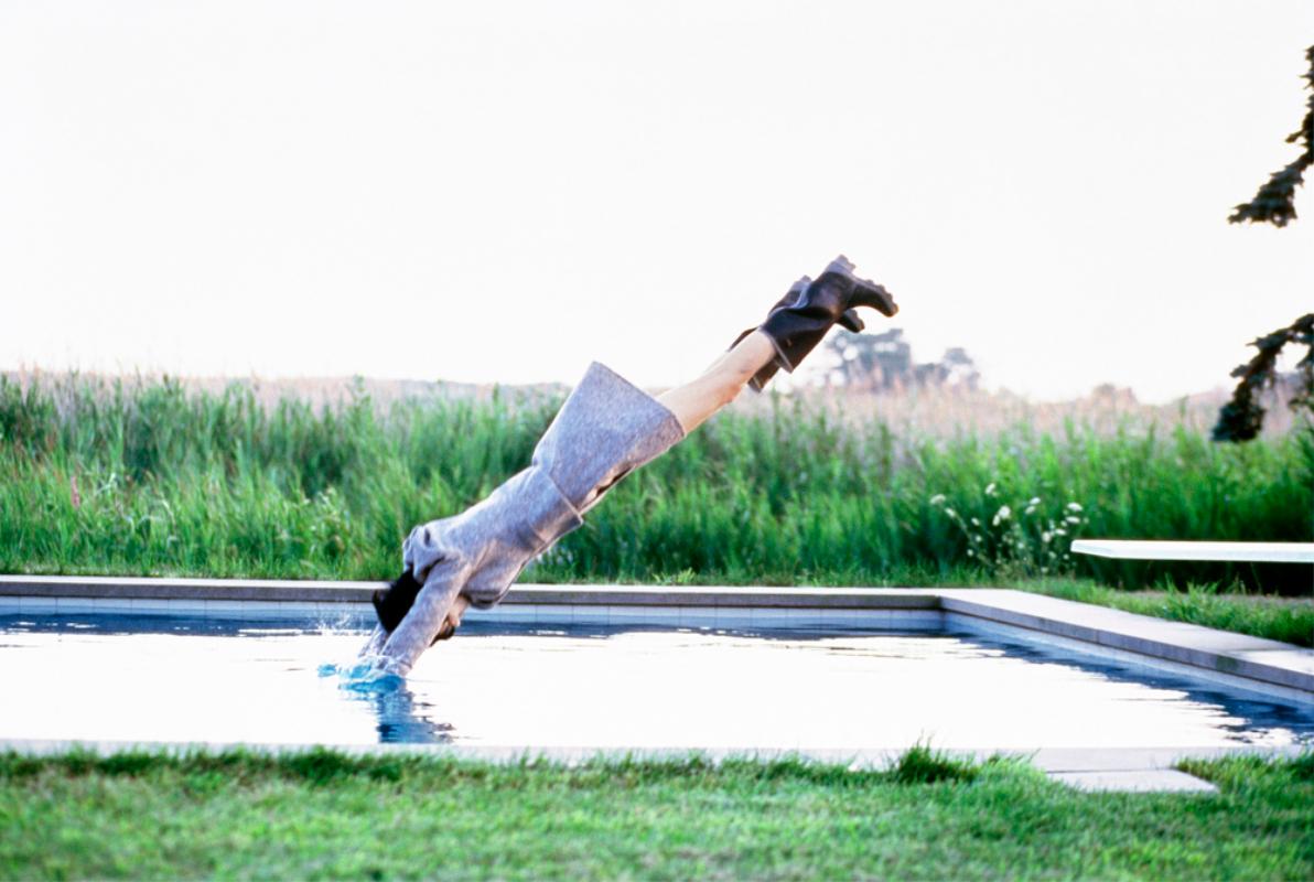 Arthur Elgort Black and White Photograph - Stella Tennant- Jumping Into A Pool, Fine Art Photography