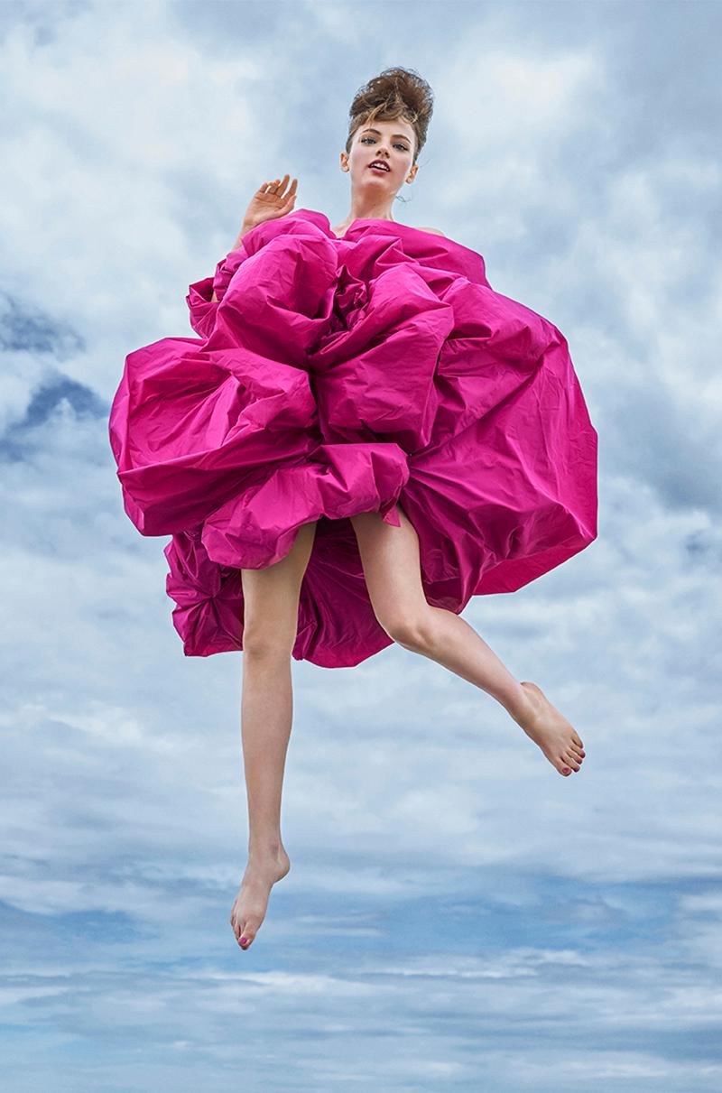 Arthur Elgort Color Photograph - UP, UP, AND AWAY!, Fran Summers, VOGUE UK