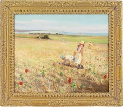 Antique Arthur Ellis, Children In A Cornfield, Oil Painting