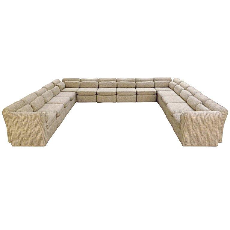 Arthur Elrod Sectional Sofa in Herringbone Fabric For Sale