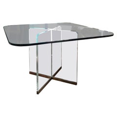 Arthur Elrod Style Game or Dining Table with Lucite, Brass and Glass