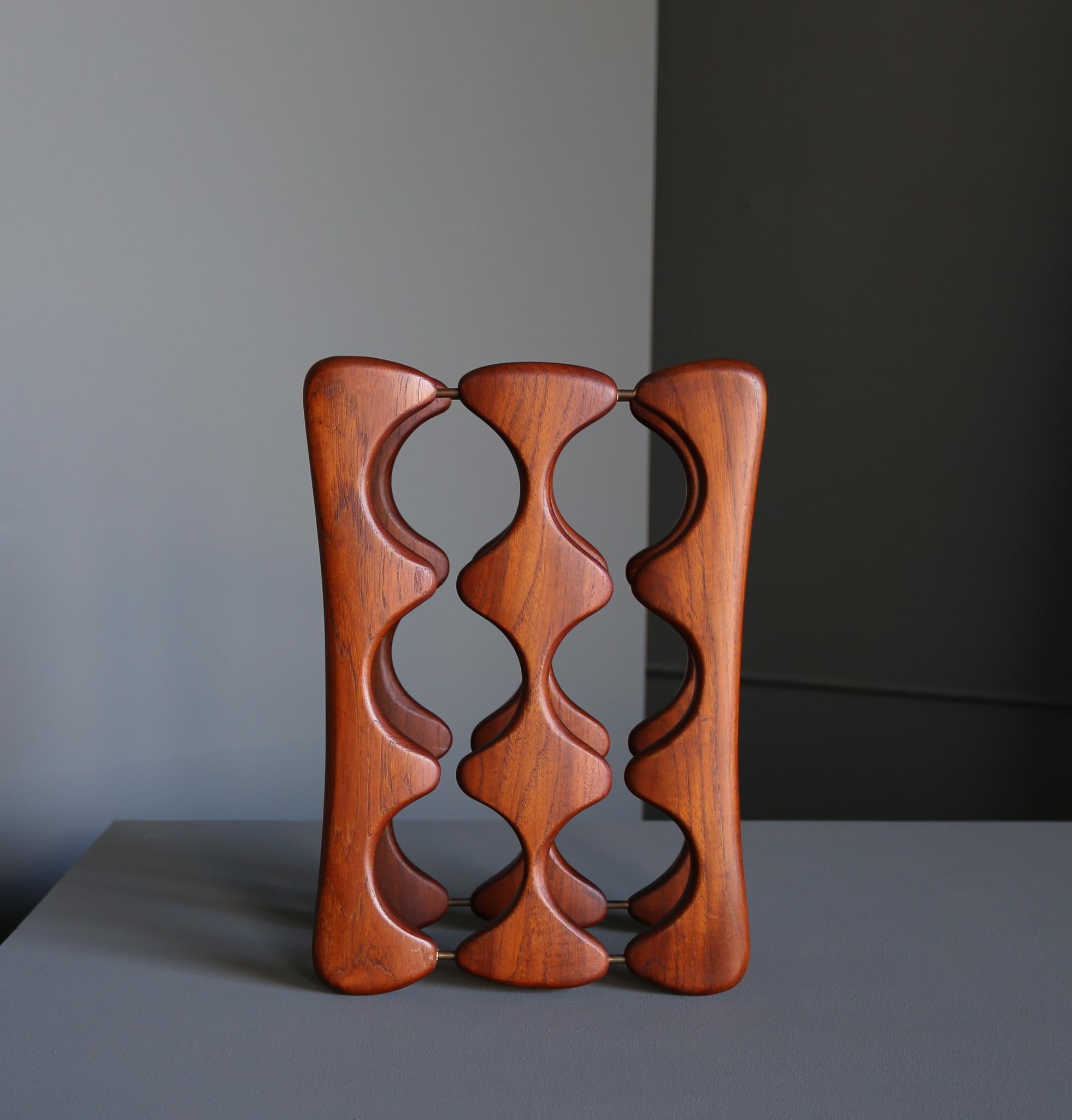 Arthur Espenet Carpenter Carved Walnut & Brass Wine Rack, circa 1967 3