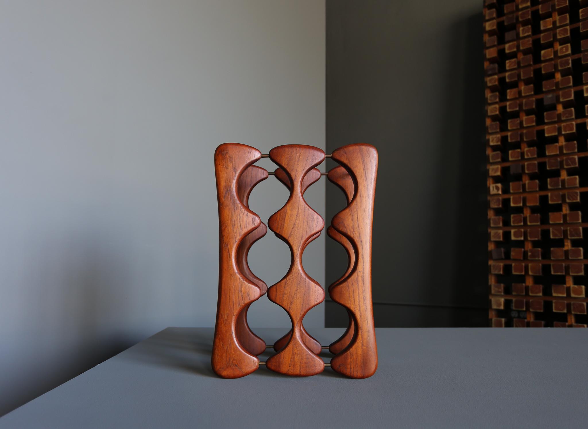 Arthur Espenet Carpenter Carved Walnut & Brass Wine Rack, circa 1967 4