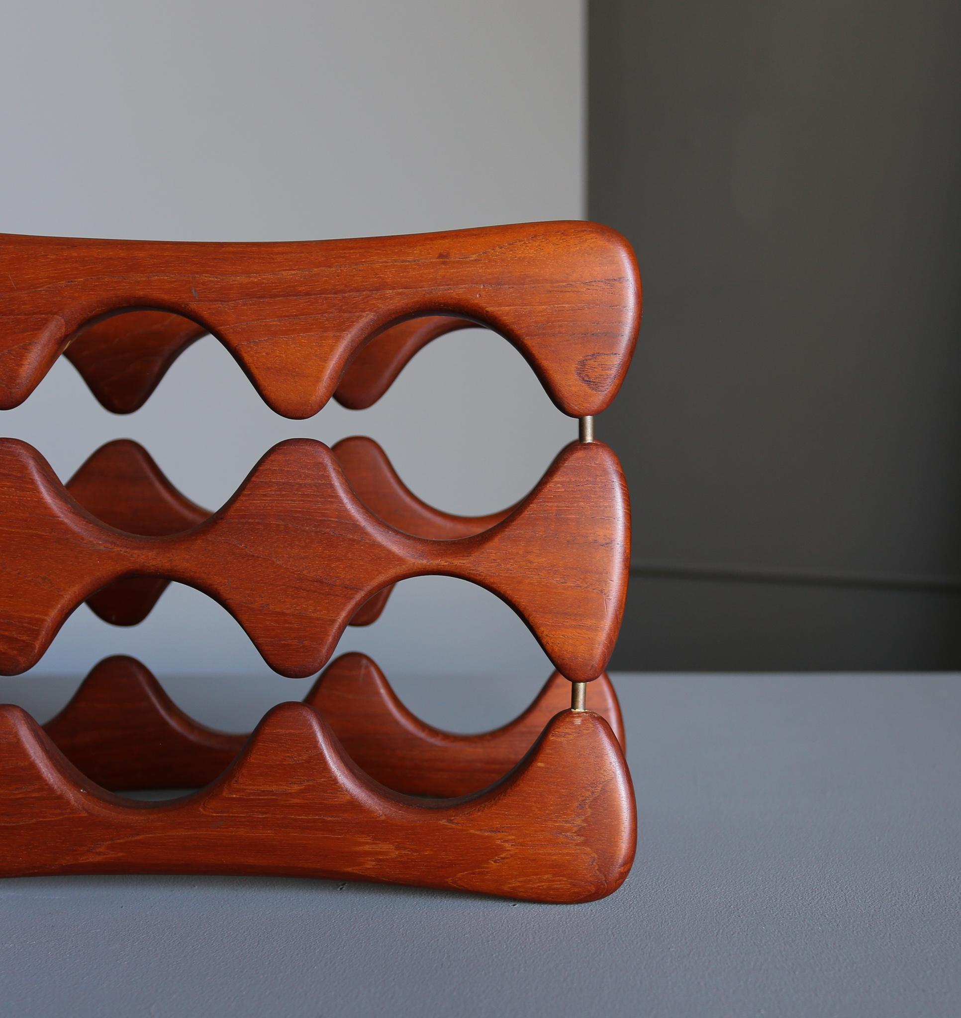 Arthur Espenet Carpenter Carved Walnut & Brass Wine Rack, circa 1967 5
