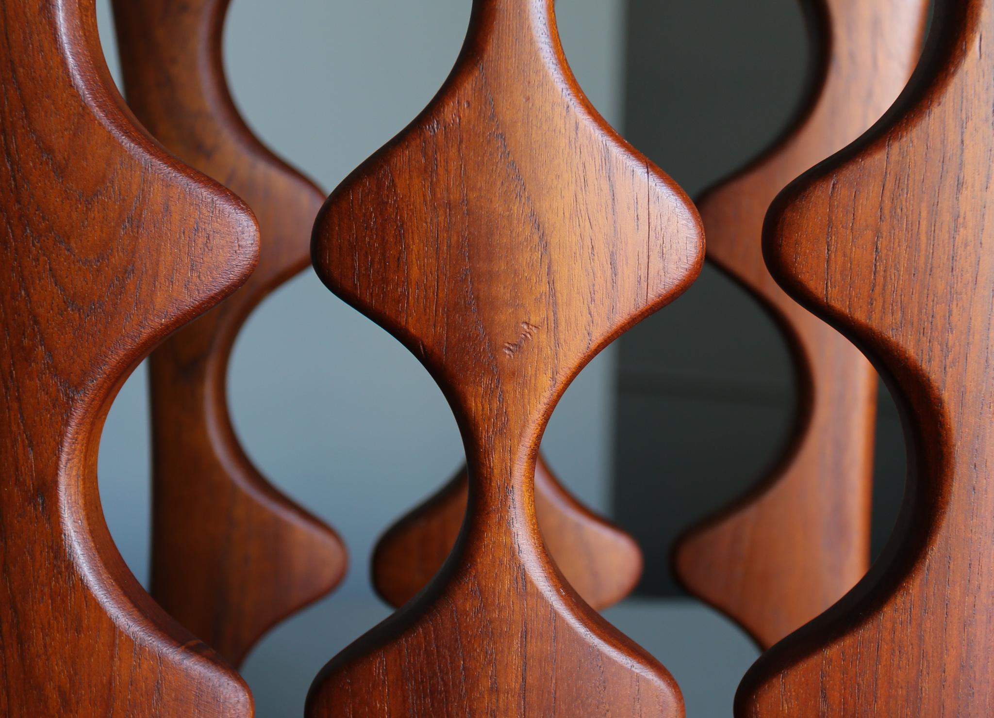 Arthur Espenet Carpenter Carved Walnut & Brass Wine Rack, circa 1967 1