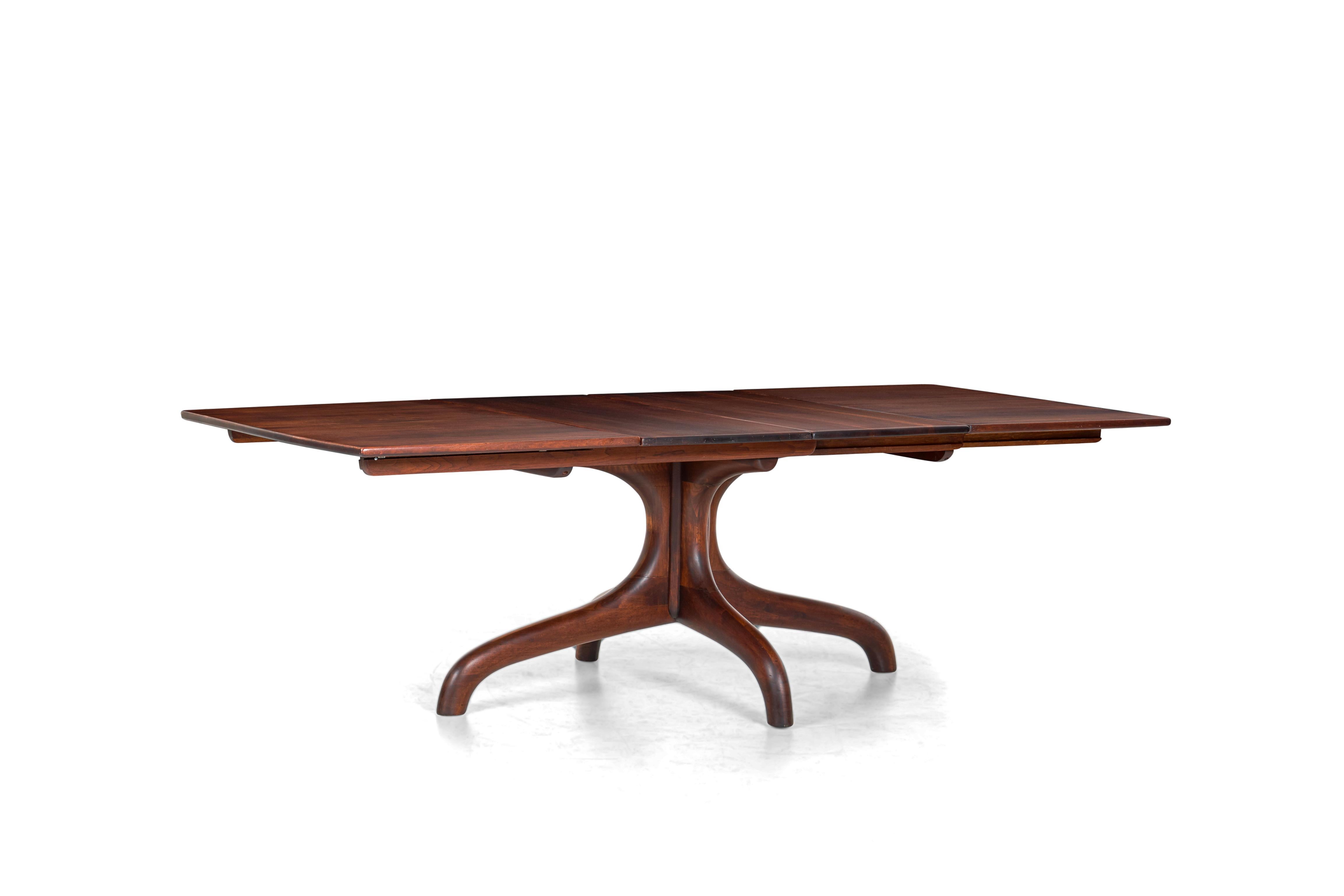 Arthur “Espenet” carpenter dining table, solid walnut hand carved details with 2 leaves
[Signed ESPENET ‘70].
   