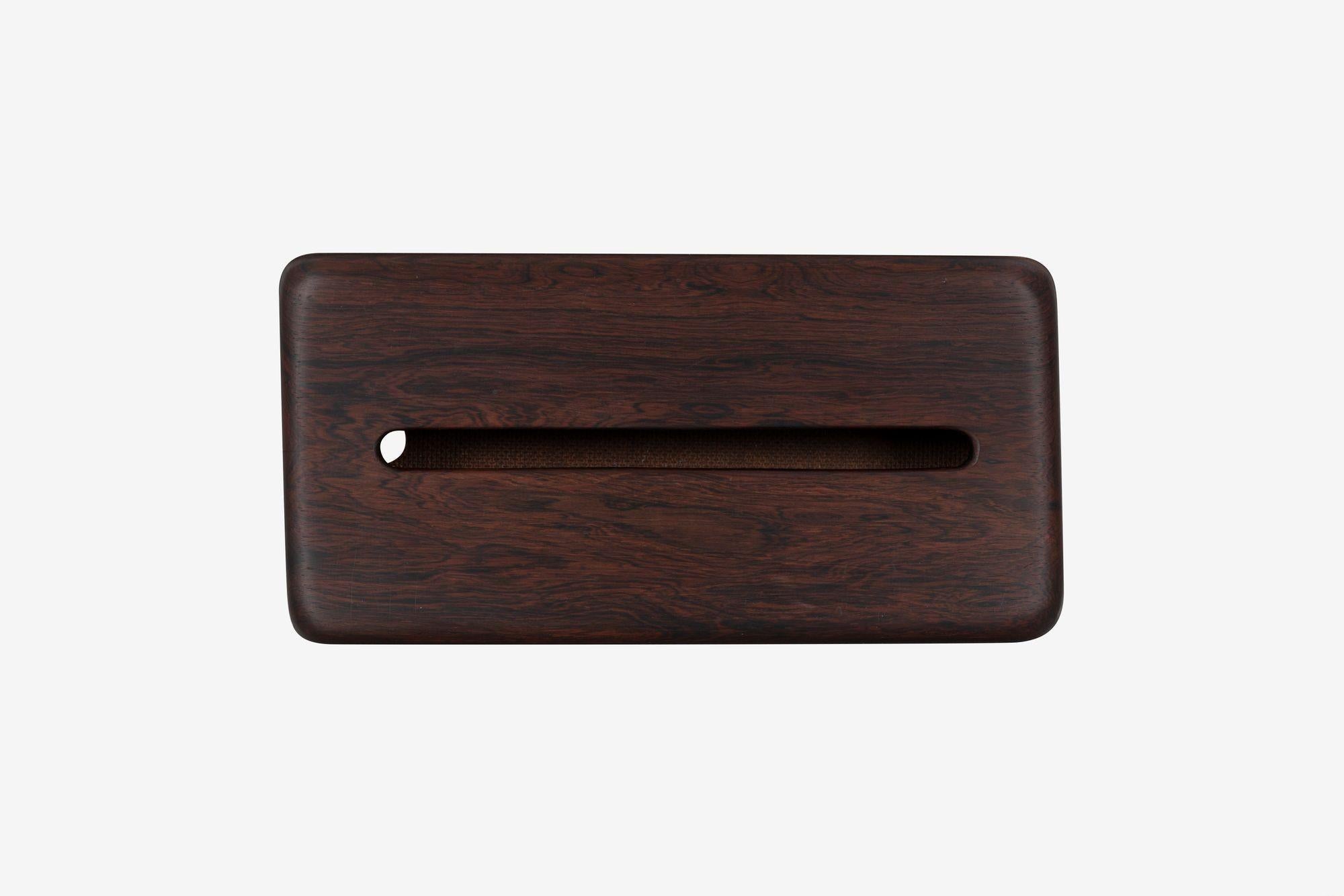 Hand-Crafted Arthur Espenet Carpenter Rosewood Tissue Box 1965c. For Sale