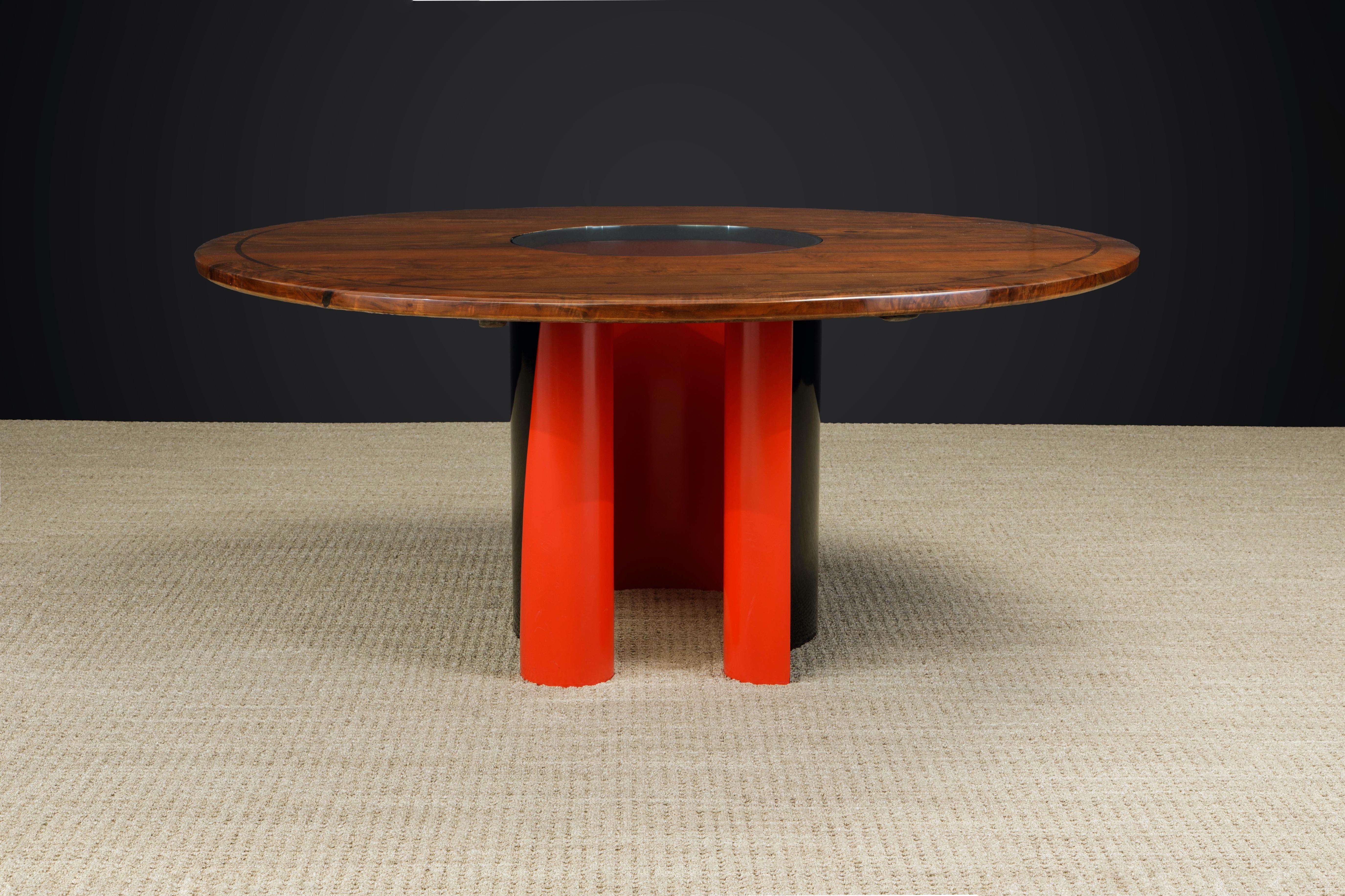 Arthur Espenet Carpenter Walnut & Enameled Steel Dining Table, 1987, Signed In Excellent Condition For Sale In Los Angeles, CA