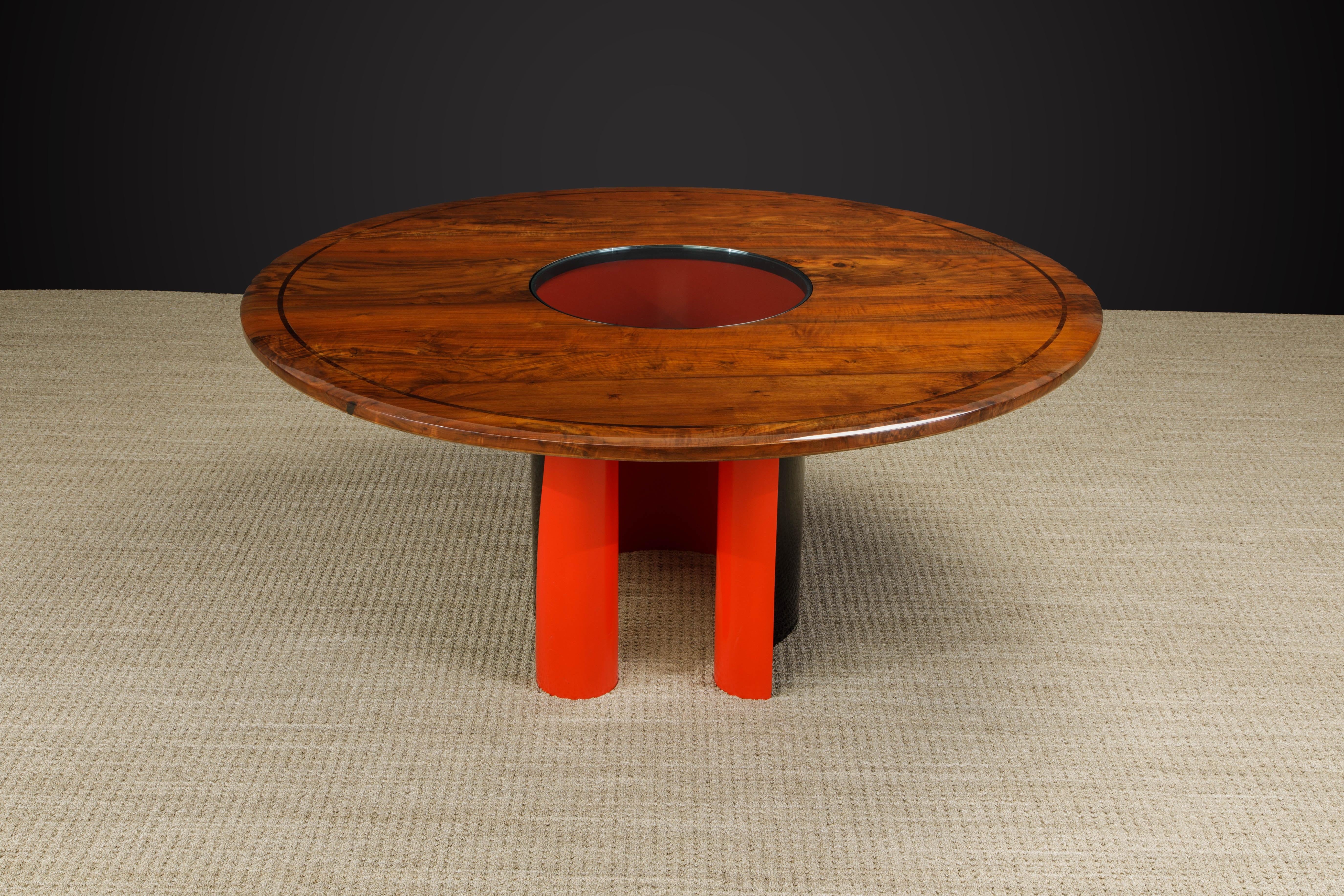 Late 20th Century Arthur Espenet Carpenter Walnut & Enameled Steel Dining Table, 1987, Signed For Sale
