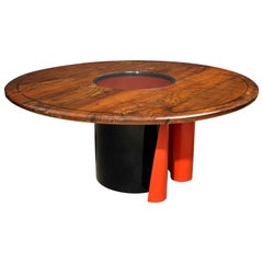 Arthur Espenet Carpenter Mesa de comedor de nogal y acero esmaltado, 1987, Firmada