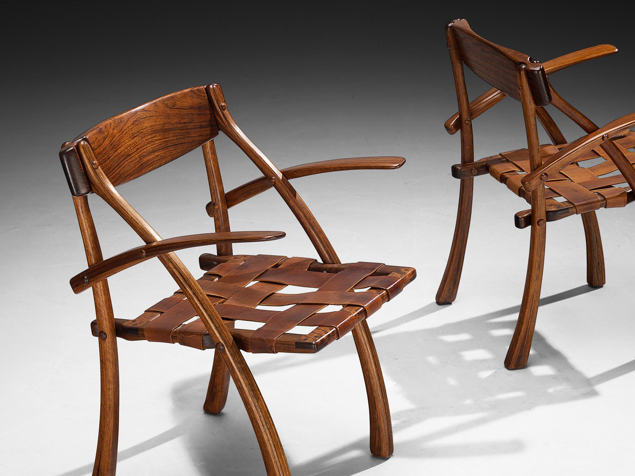 Mid-Century moderno Arthur Espenet  Poltrone 'Wishbone' in legno di Hyedua e pelle in vendita