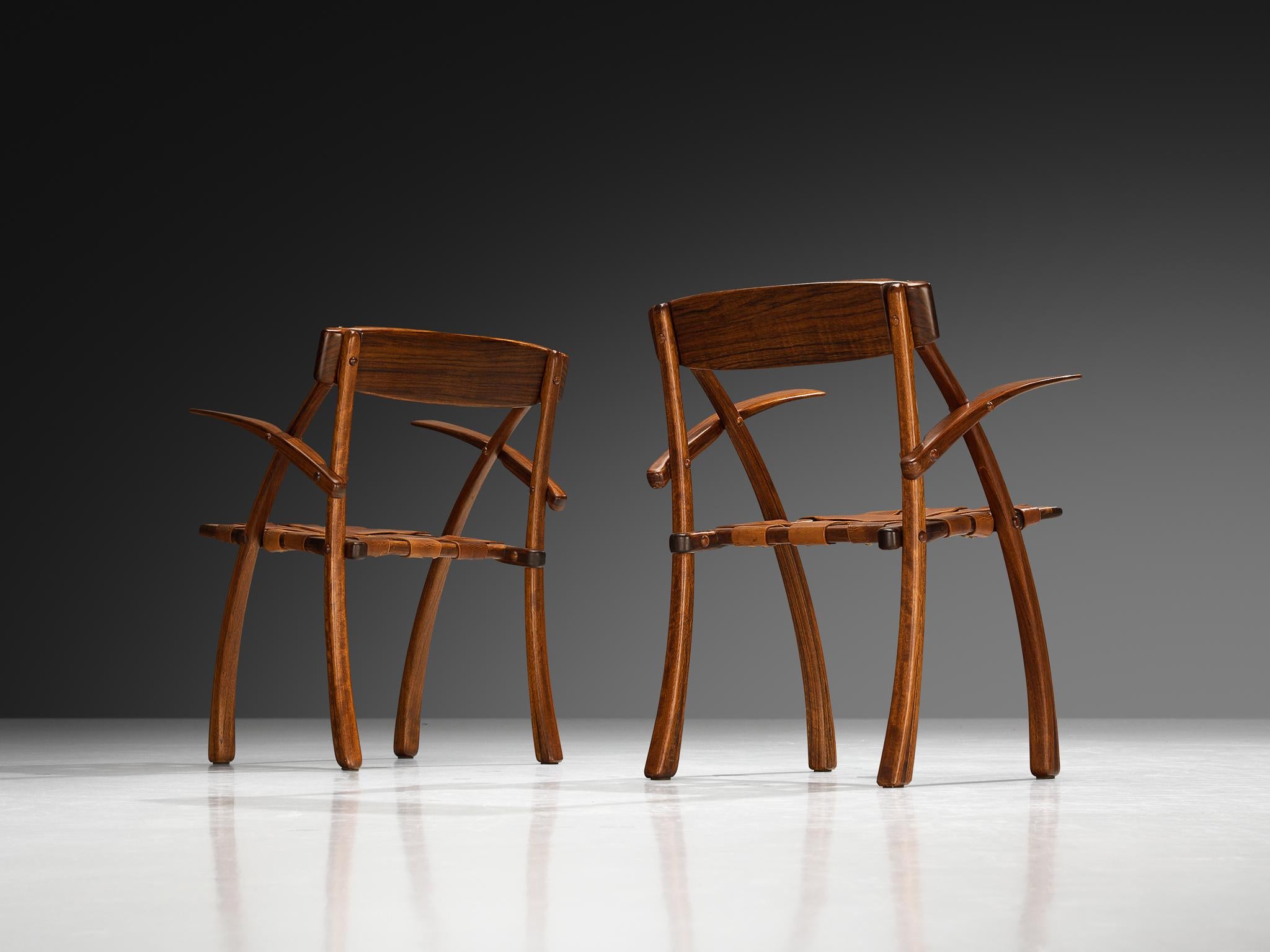 Americano Arthur Espenet  Poltrone 'Wishbone' in legno di Hyedua e pelle in vendita