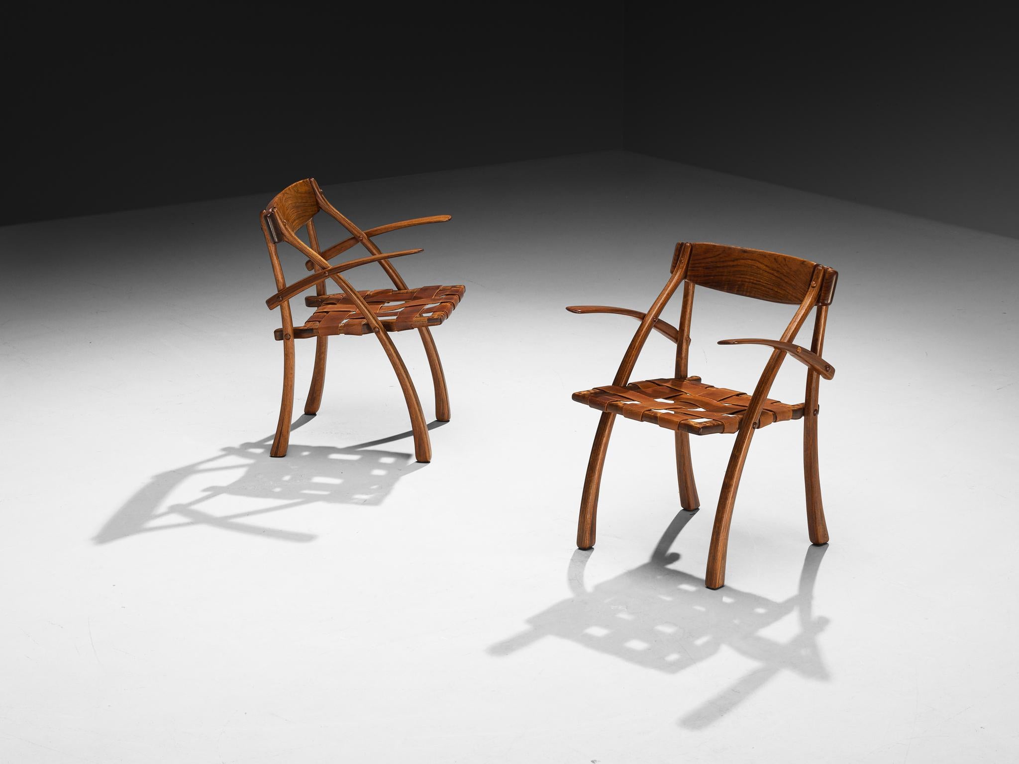 Arthur Espenet  Poltrone 'Wishbone' in legno di Hyedua e pelle in vendita 2