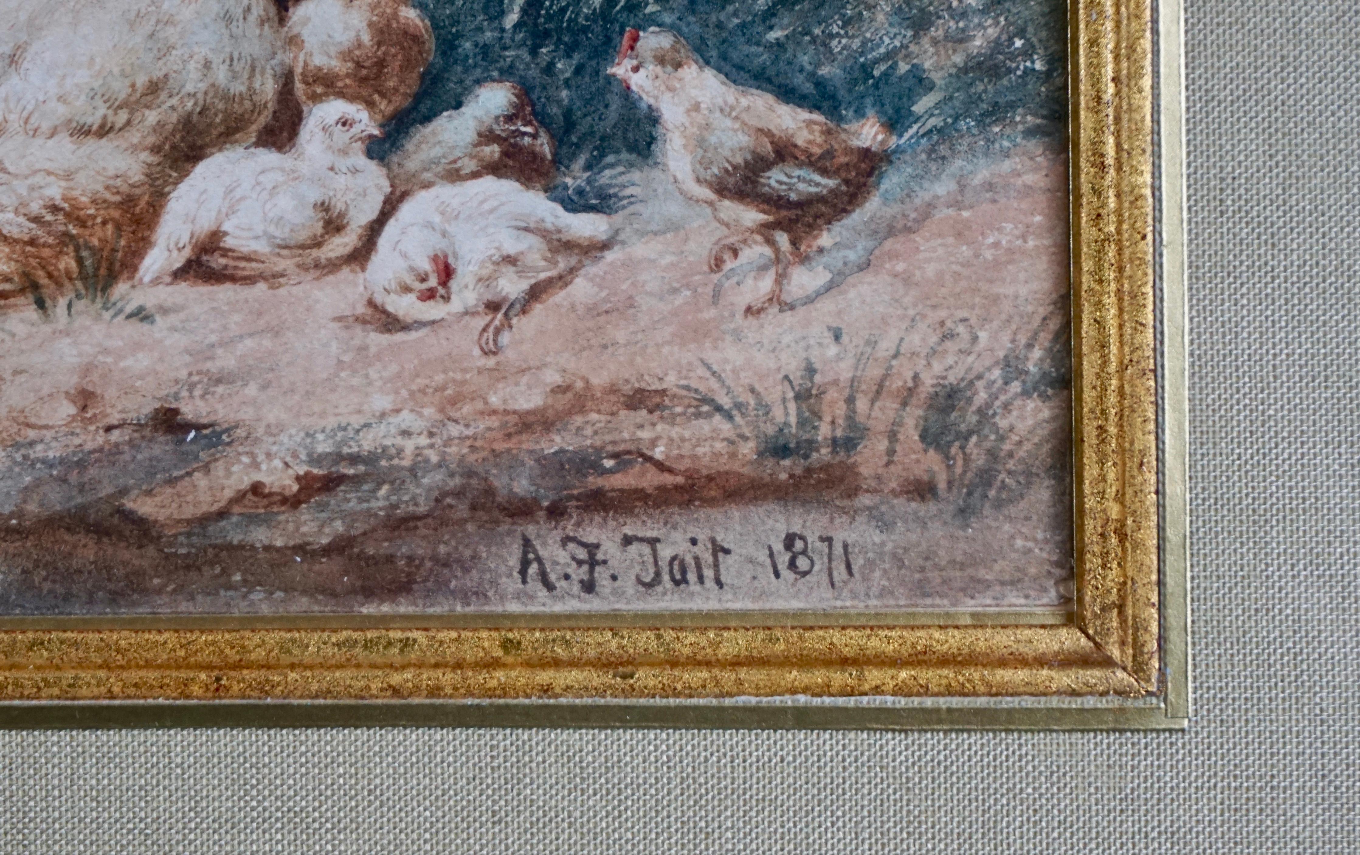 Arthur Fitzwilliam Tait 'Inglés, 1819-1905' Acuarela de escena de corral Pintura en venta