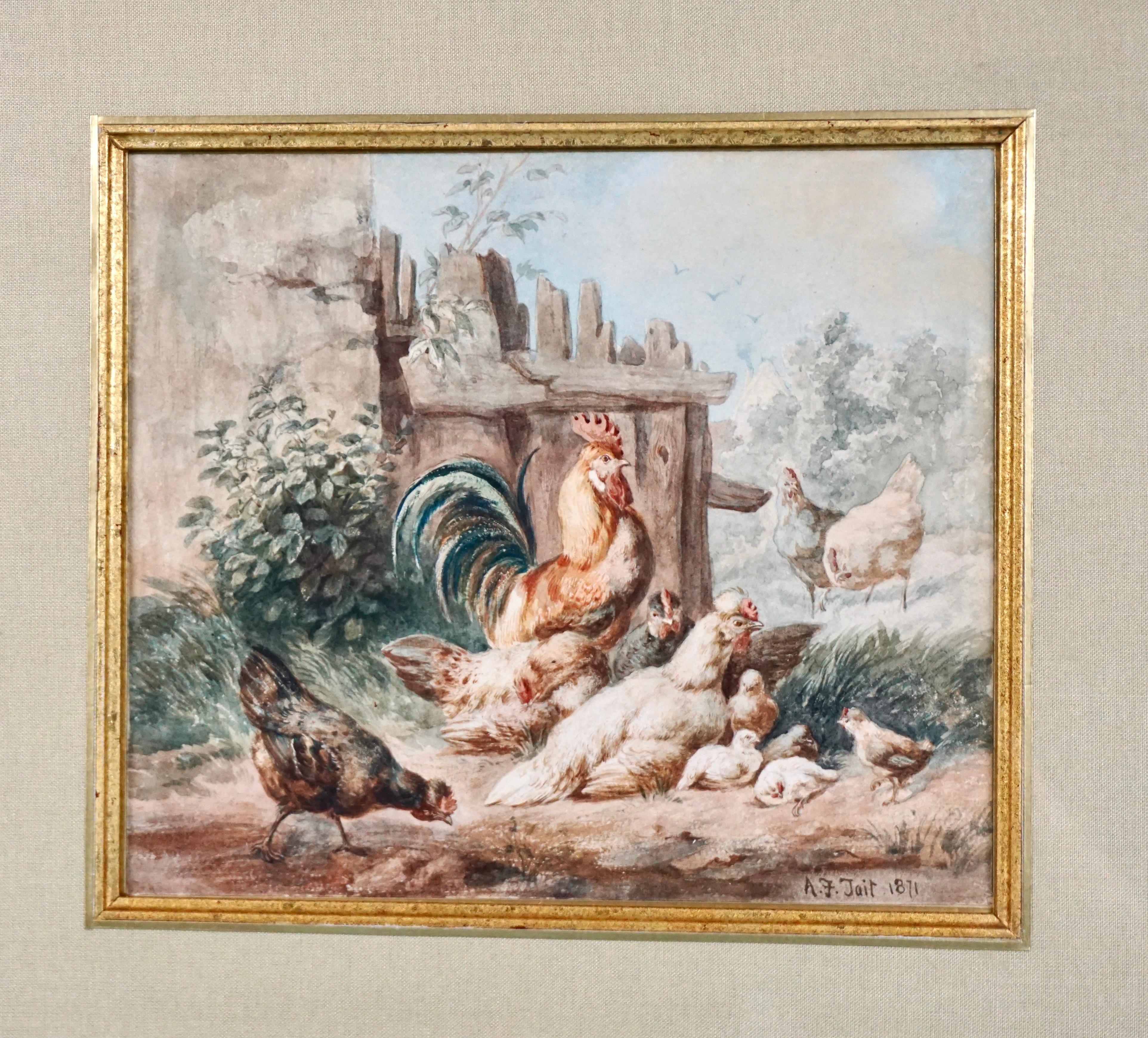 Arthur Fitzwilliam Tait 'Inglés, 1819-1905' Acuarela de escena de corral en venta 3