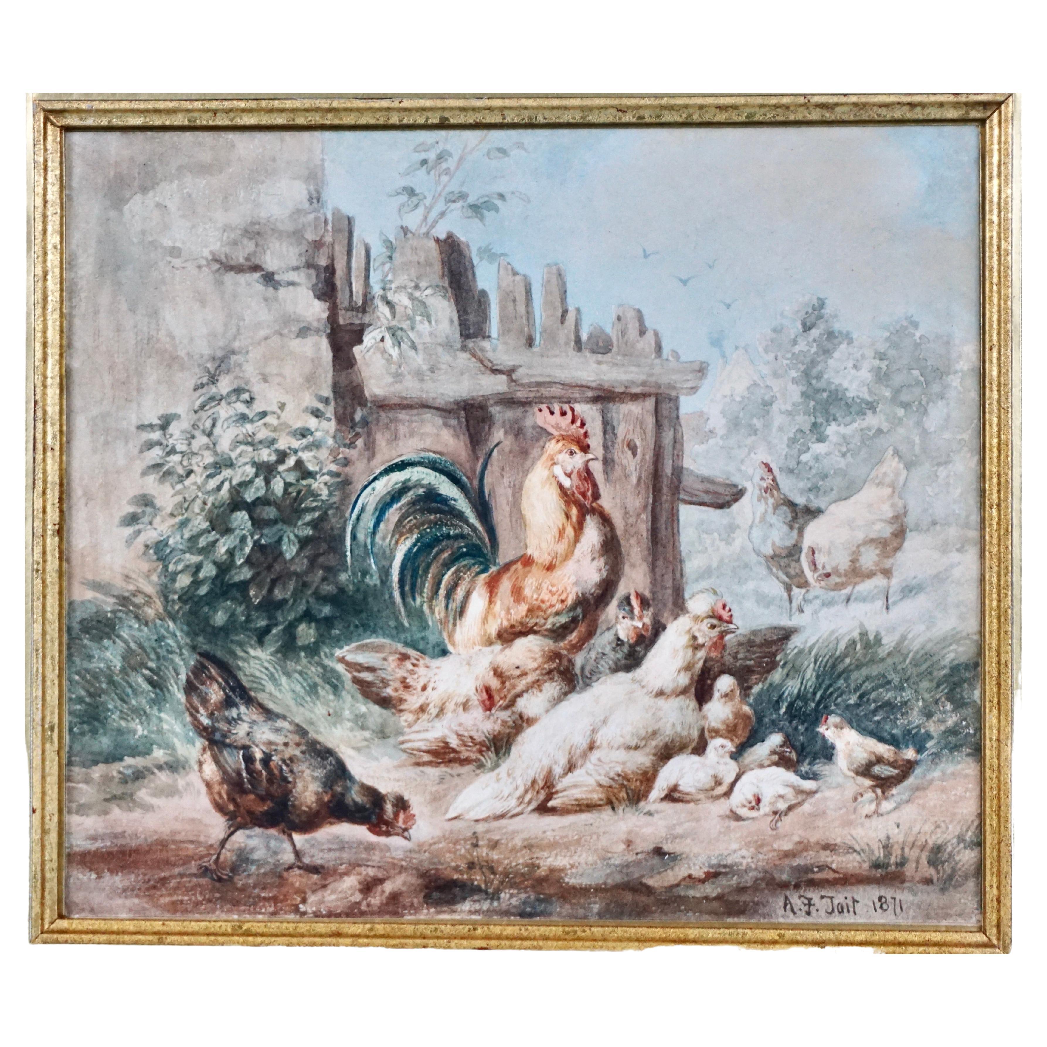 Arthur Fitzwilliam Tait 'English, 1819-1905' Watercolor of Barnyard Scene For Sale