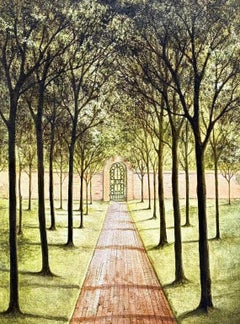 'Un sentiero tra gli alberi' olio su tavola di Arthur Gadd