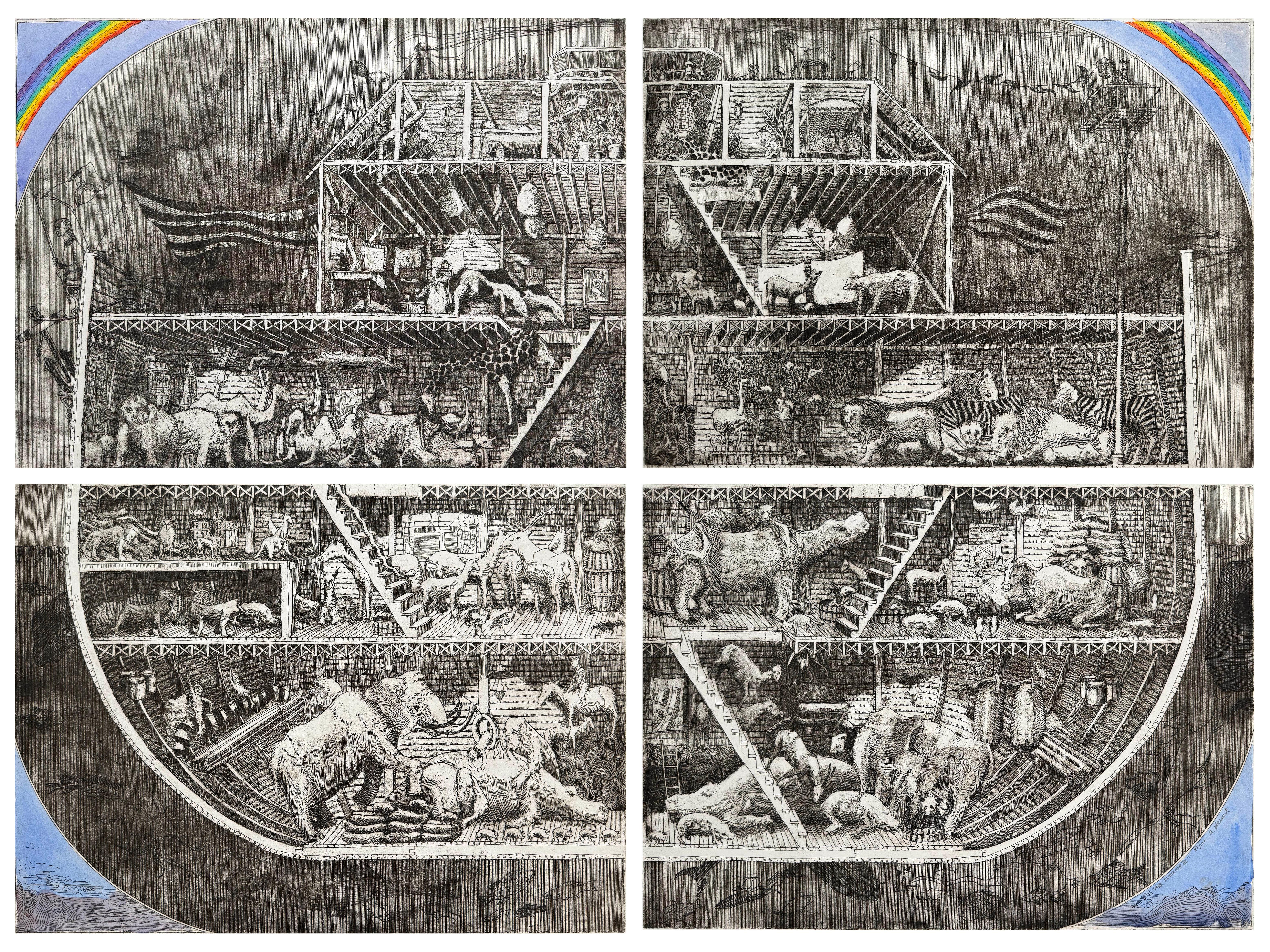 Interior del Arca III, cuatro aguafuertes de Arthur Geisert