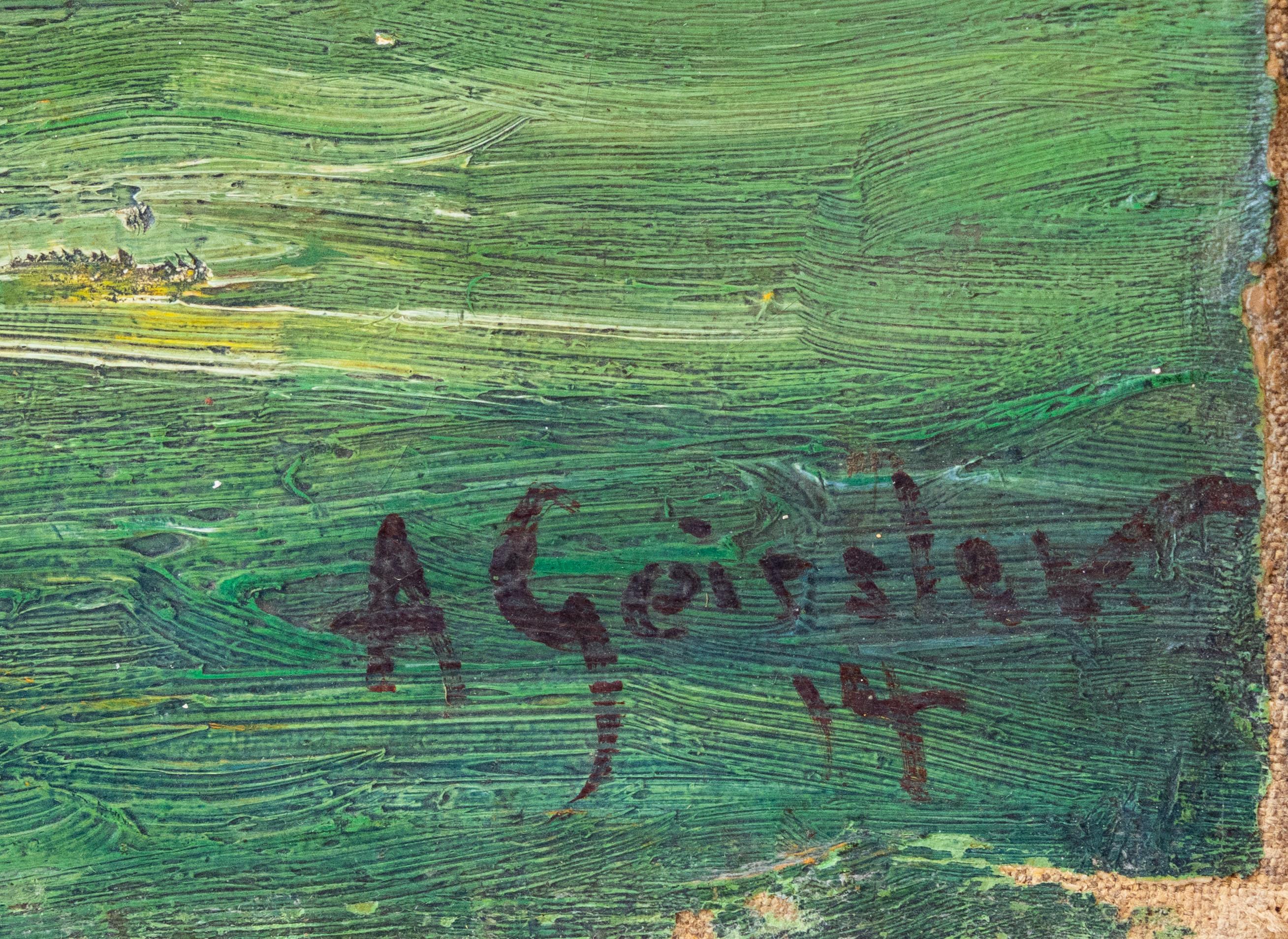 Paesaggio con chiesa a destra, Arthur Geissler (tedesco, 1887-1963), firmato in vendita 1