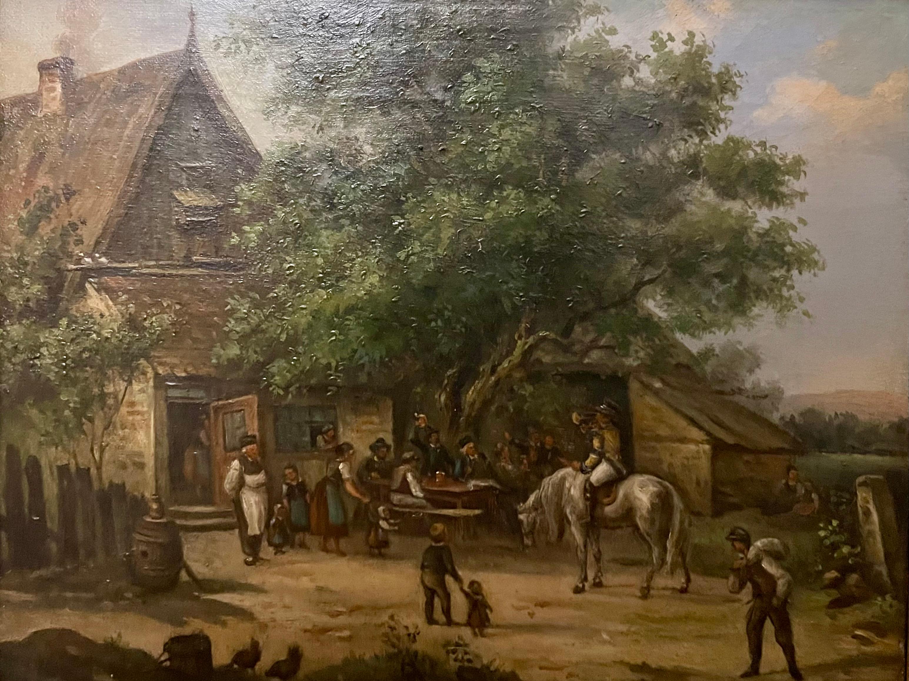 Dorfszene – Painting von Arthur Georg Ramberg