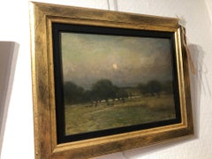 Victorian Landscape Nocturne Oil Painting Deer at Richmond Park in the Moonlight