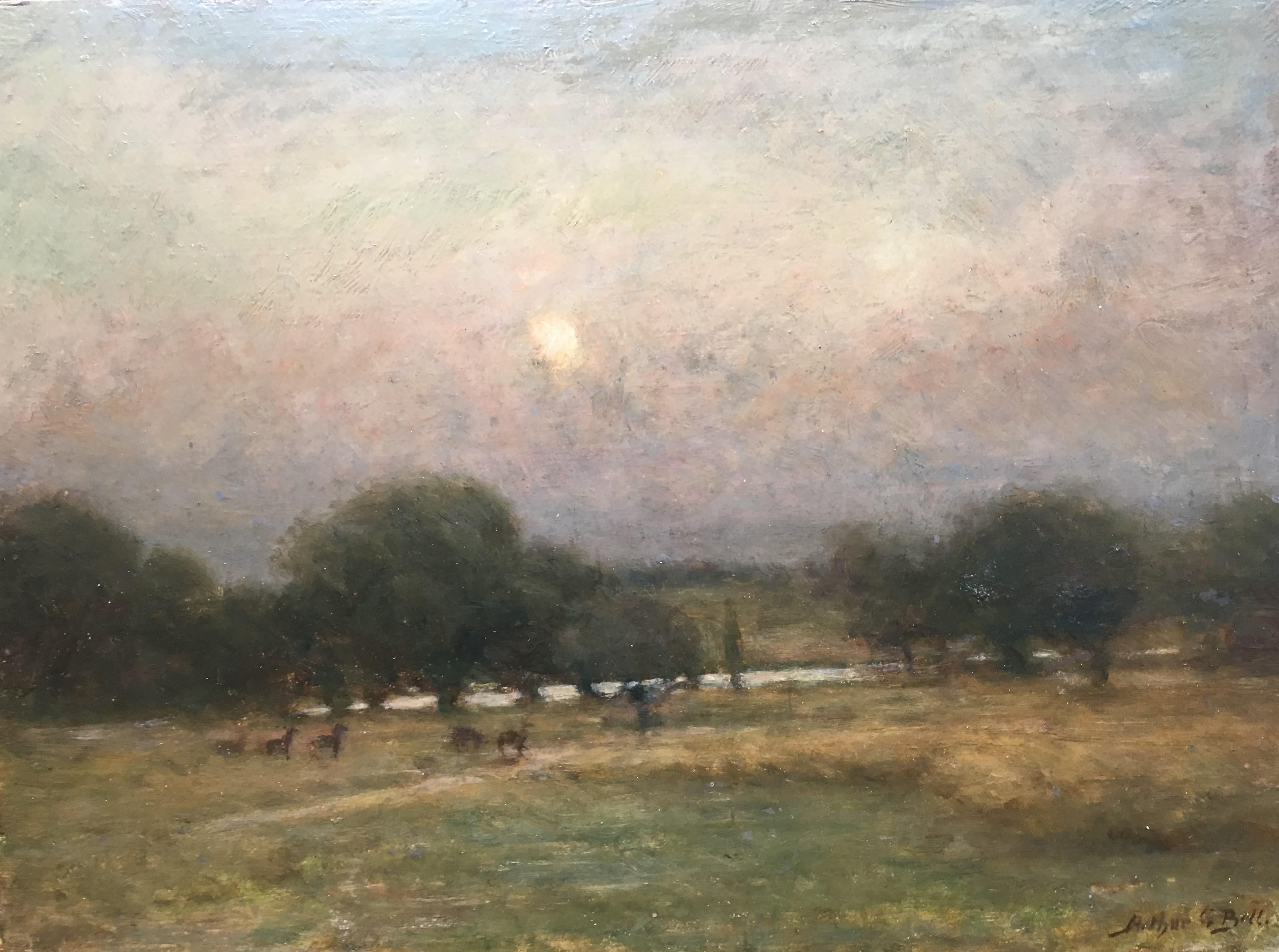 Arthur George Bell Landscape Painting - The Deer at Penn Ponds, Richmond Park by Moonlight"