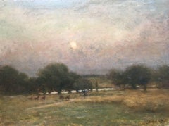 Victorian Landscape Nocturne Oil Painting Deer at Richmond Park in the Moonlight