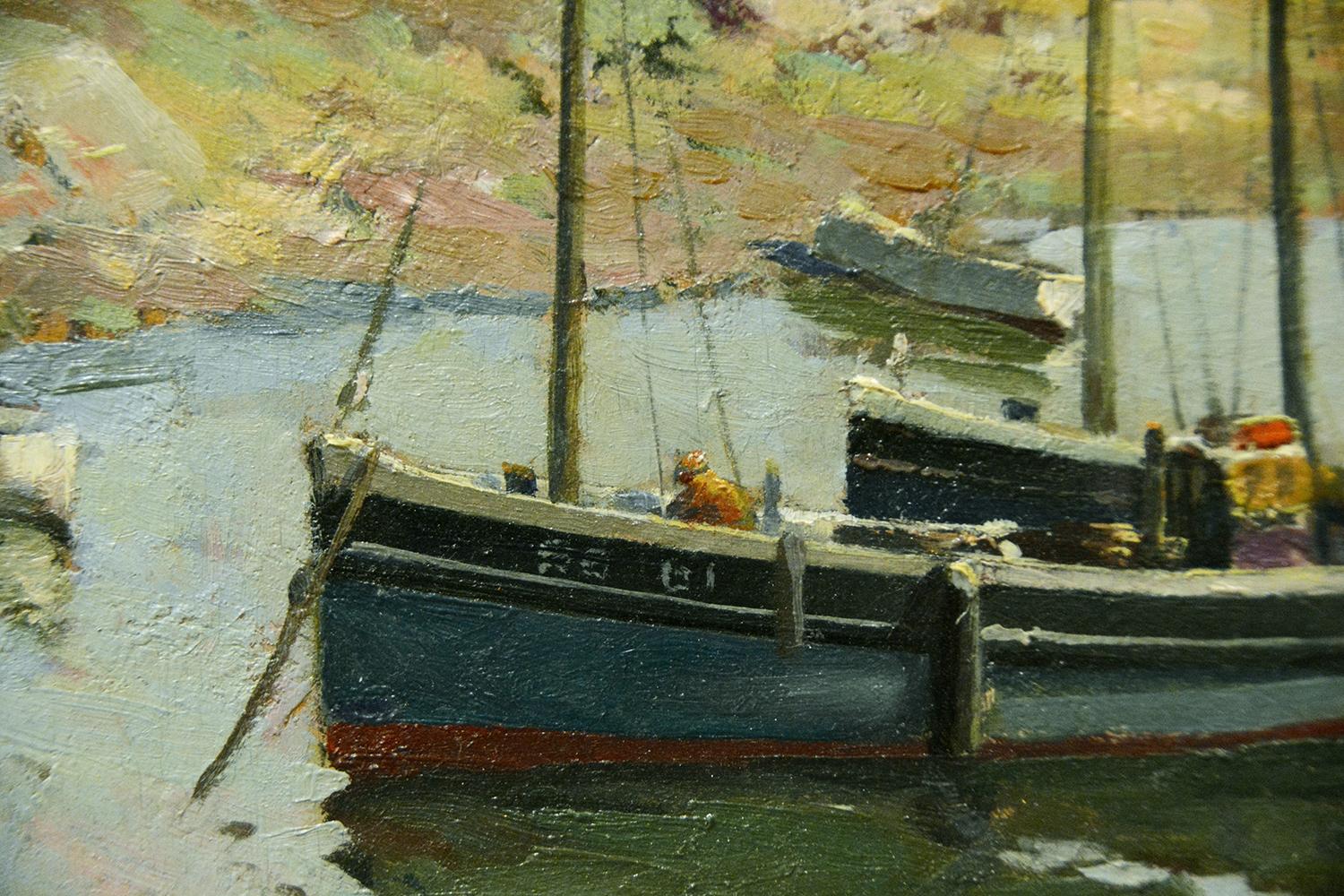 Harbor Landscape of fishing boats, 