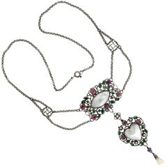 Arthur & Georgie Gaskin Pink Tourmaline, Emerald Paste and Pearl Necklace