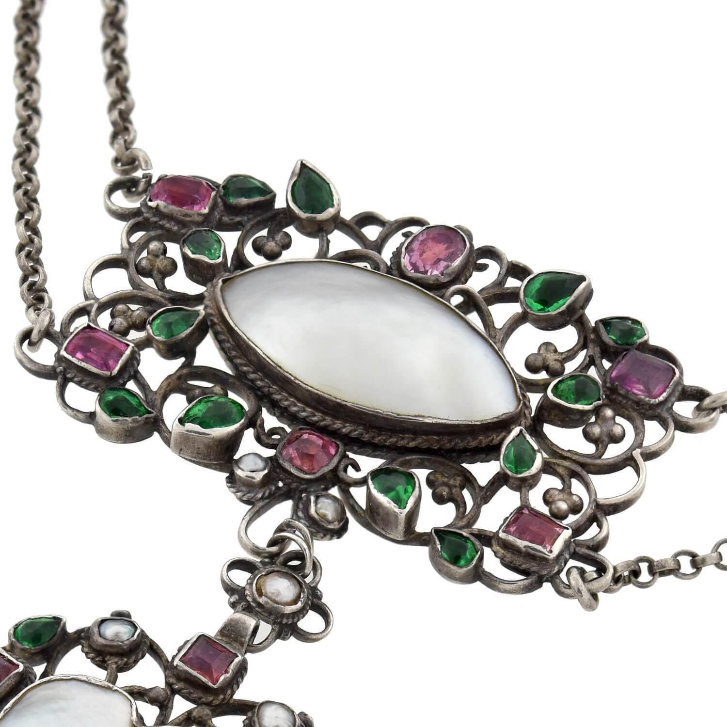 Arthur & Georgie Gaskin Pink Tourmaline, Emerald Paste and Pearl Necklace In Good Condition In Narberth, PA