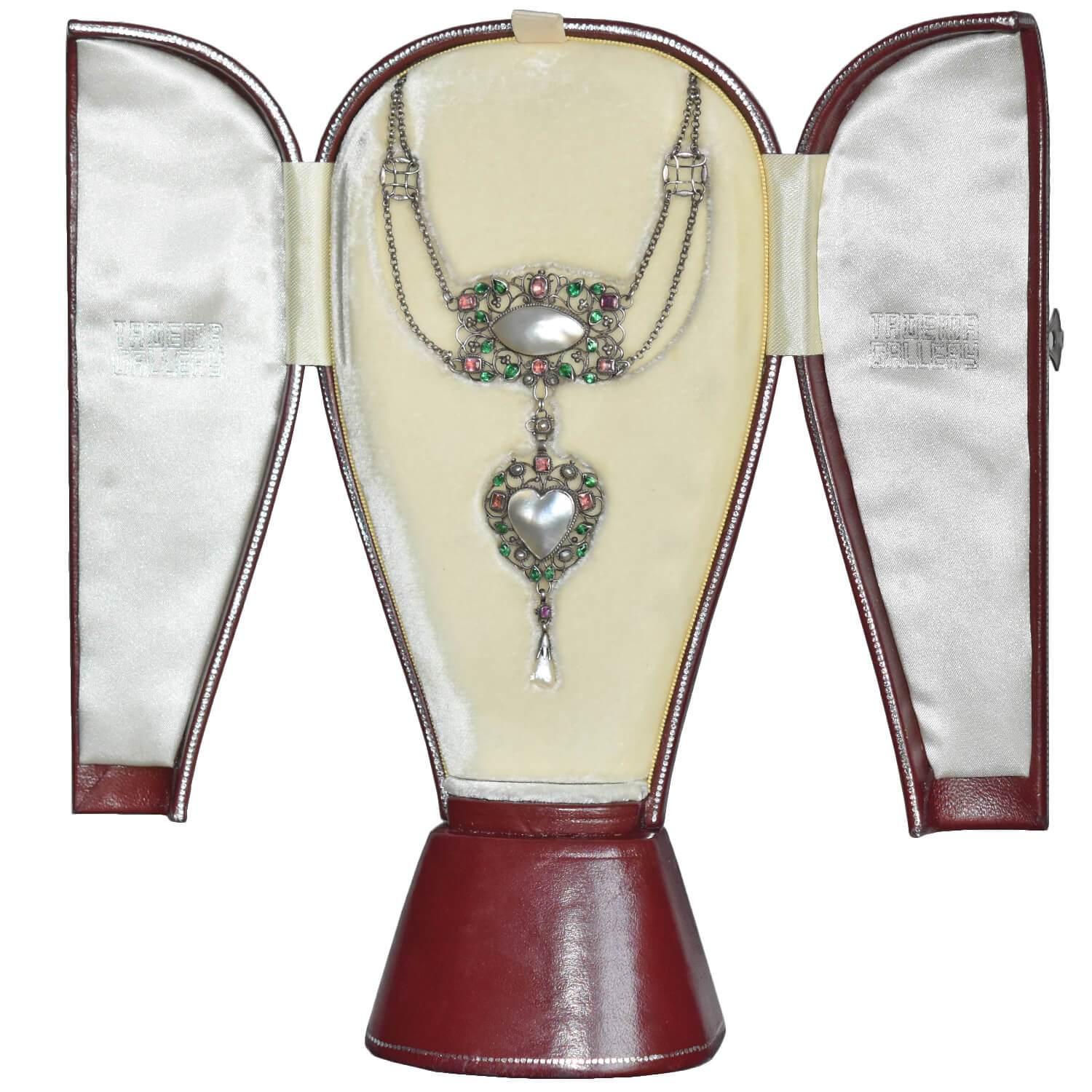 Arthur & Georgie Gaskin Pink Tourmaline, Emerald Paste and Pearl Necklace 1
