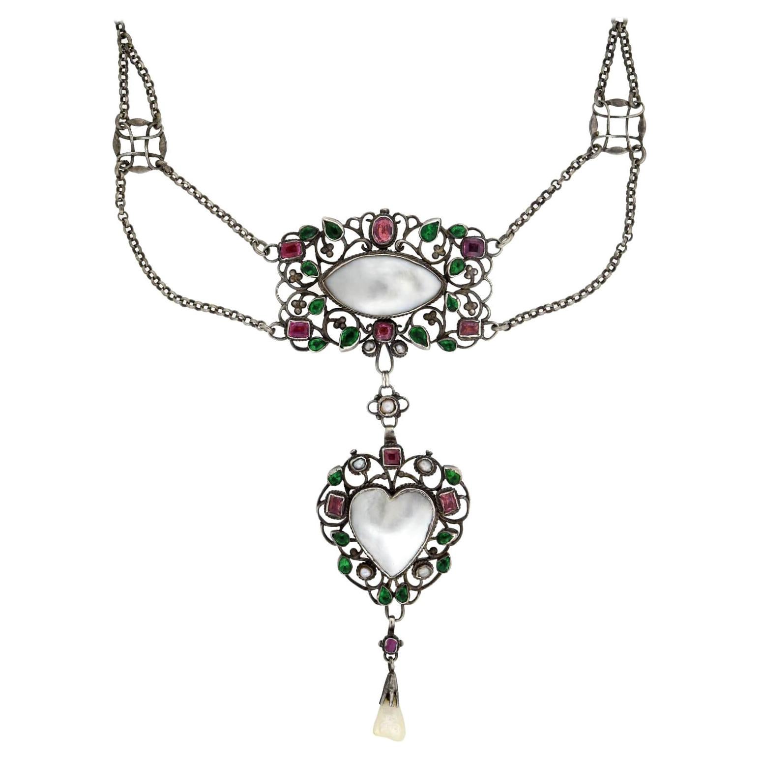 Arthur & Georgie Gaskin Pink Tourmaline, Emerald Paste and Pearl Necklace