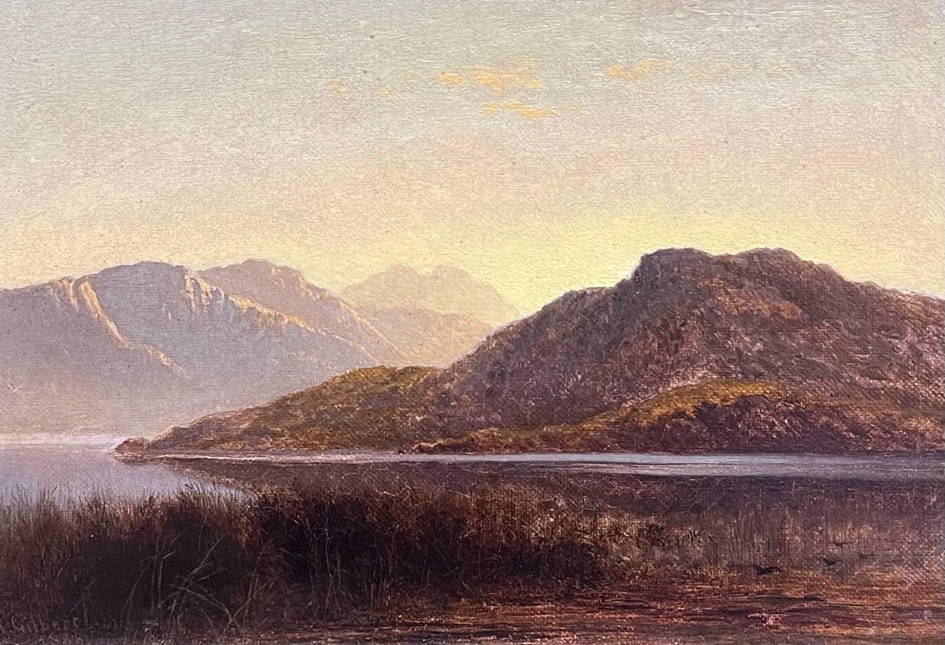 Arthur Gilbert Landscape Painting - Fine 19th Century Scottish Signed Oil Sunset Sligachan Isle of Skye Loch Waters