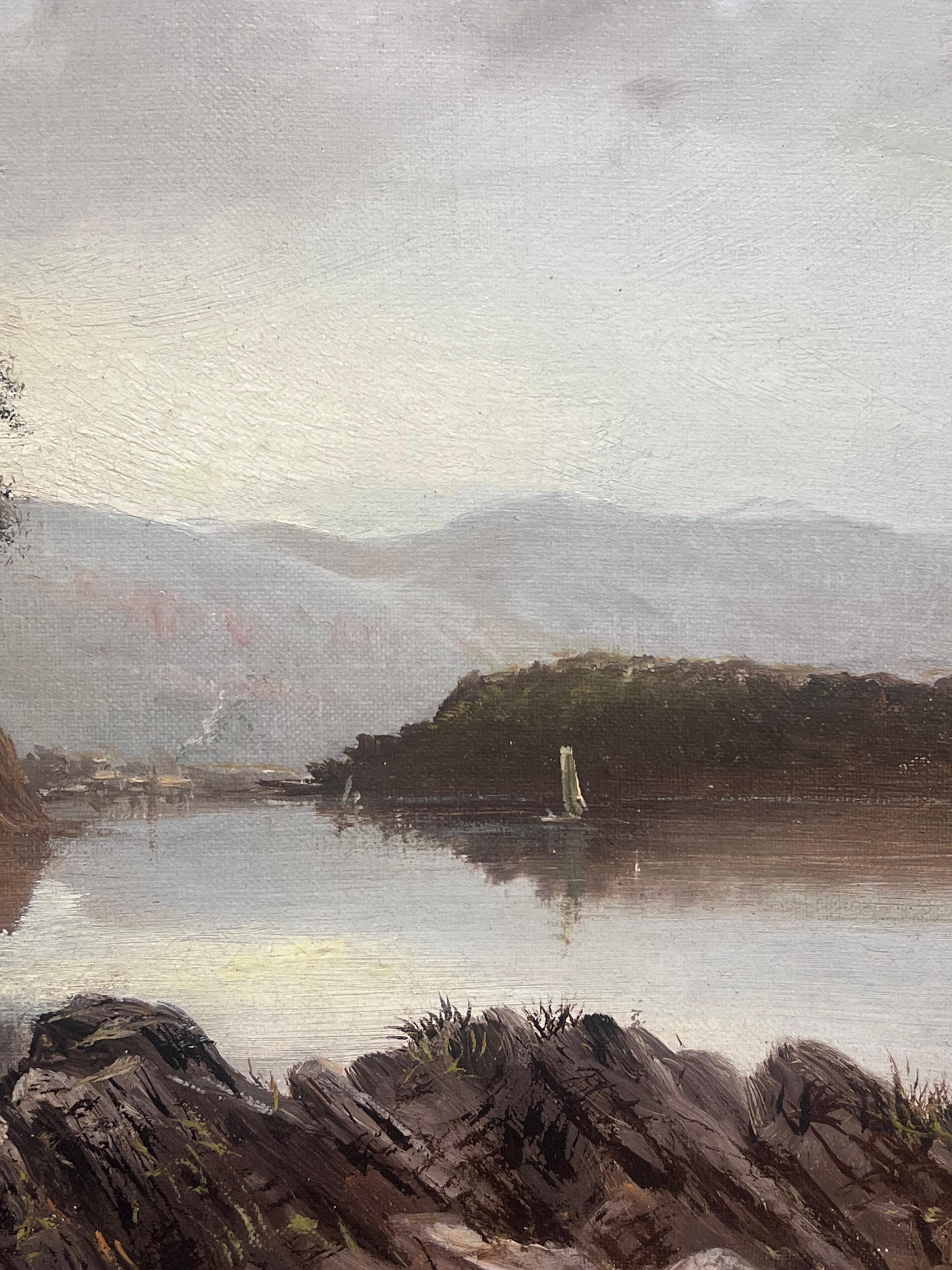 Antique English Signed Oil Painting 1902 Tranquil Derwentwater Lake District For Sale 1