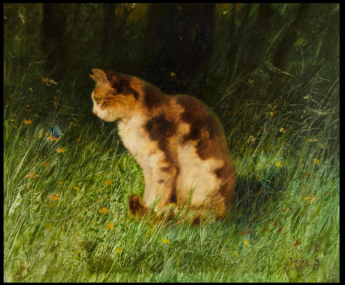 Antikes Katzengemälde „ Katze mit Schmetterling in einer Meadow“, Arthur Heyer 1872-1931 im Angebot 2