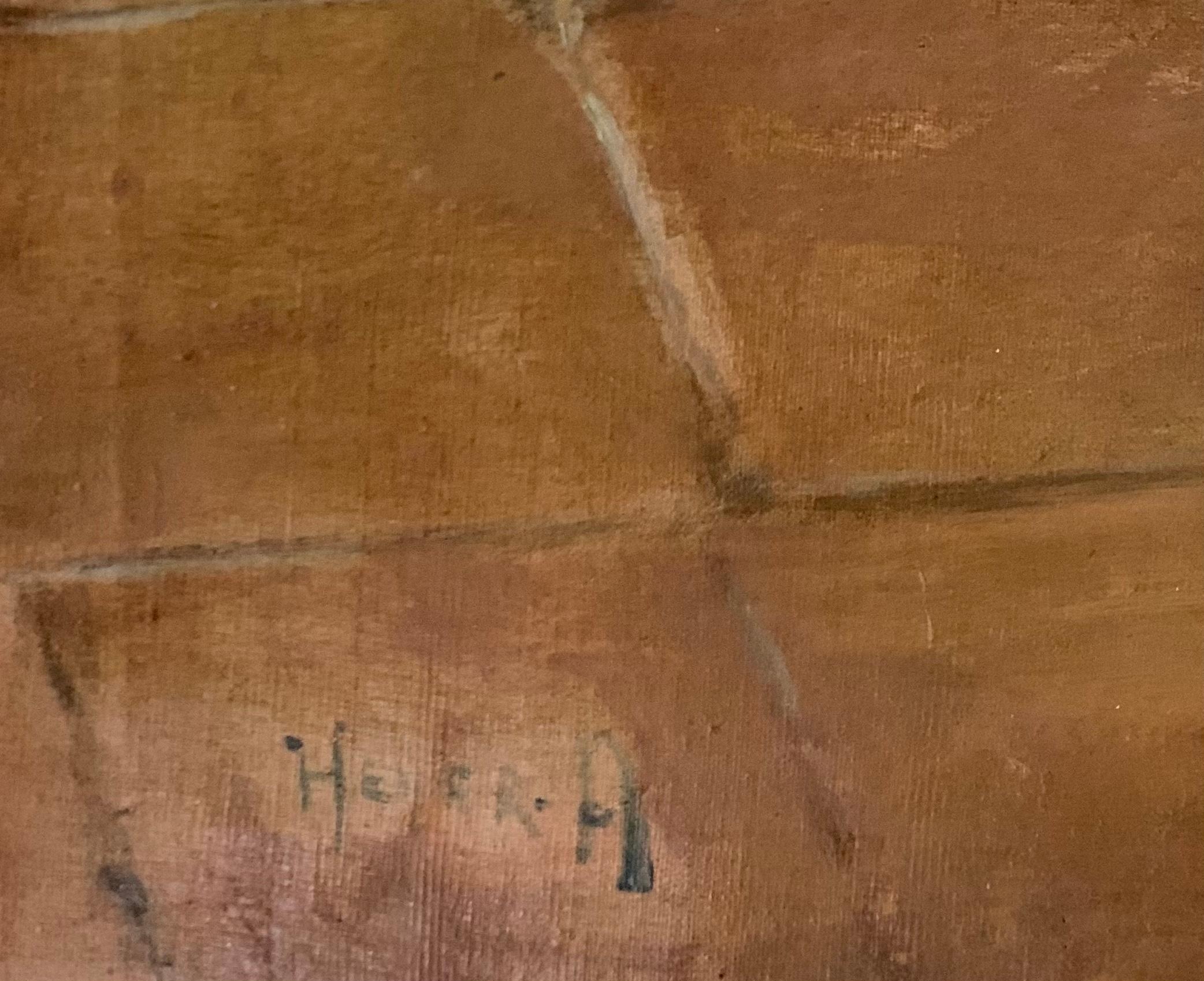 Gato marrón y blanco bebiendo leche de un cuenco, por Arthur Heyer 

Óleo sobre lienzo
21,5 x 25,5 pulgadas

Arthur Heyer nació en Haarhausen. Estudió en la Escuela Superior de Artes Aplicadas de Berlín. En 1896 se exilió a Rakospalota, cerca de