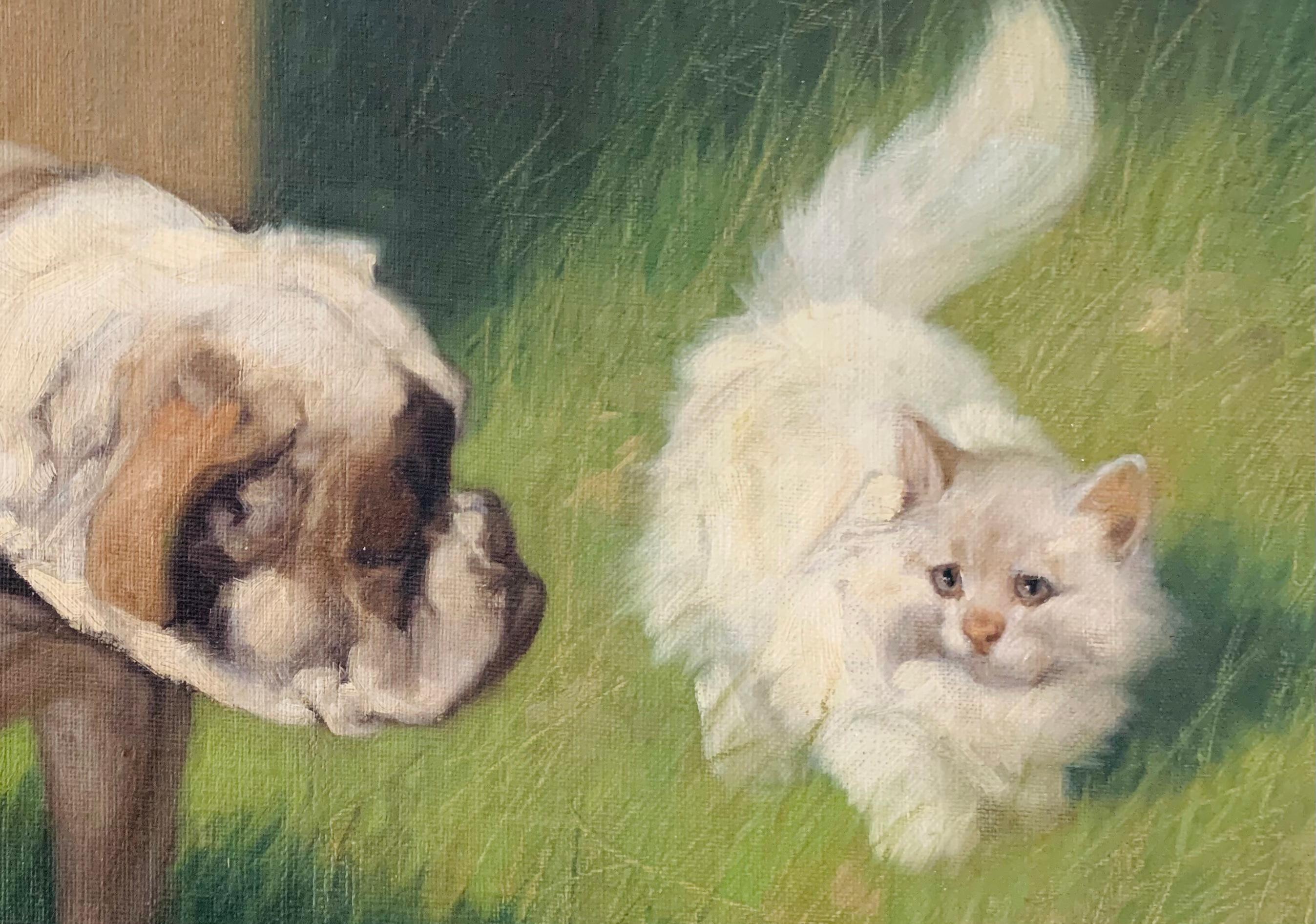 Bol à alimentation de garde pour chien provenant d'un chat blanc pelucheux - Impressionnisme Painting par Arthur Heyer