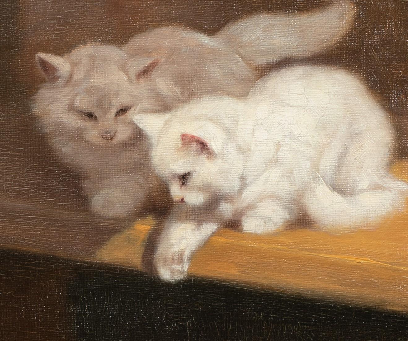 The Curious Observers, 19th Century 

by Arthur HEYER (1872-1931) similar to $15,000

Large 19th Century Scene of two Angora Cats watching a sleeping Bulldog, oil on canvas by Arthur Heyer. Excellent quality and condition example of the famous