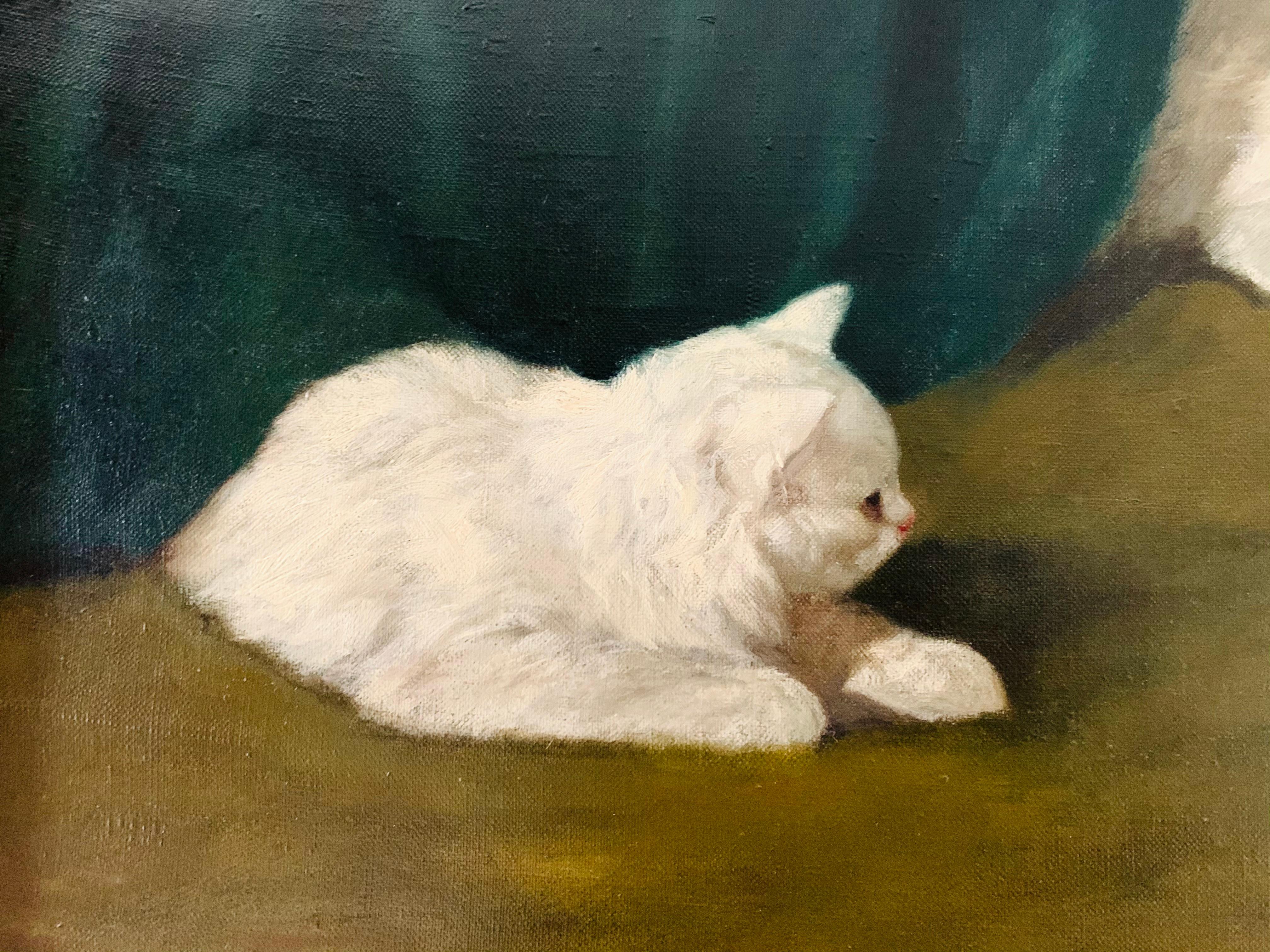 Two Cats, by Arthur Heyer 

Oil on canvas
21.5 x 27 inches

Arthur Heyer was born in Haarhausen. He studied at the college of applied arts in Berlin. In 1896 he went into exile in Rakospalota, near Budapest and eventually settled there permanently.