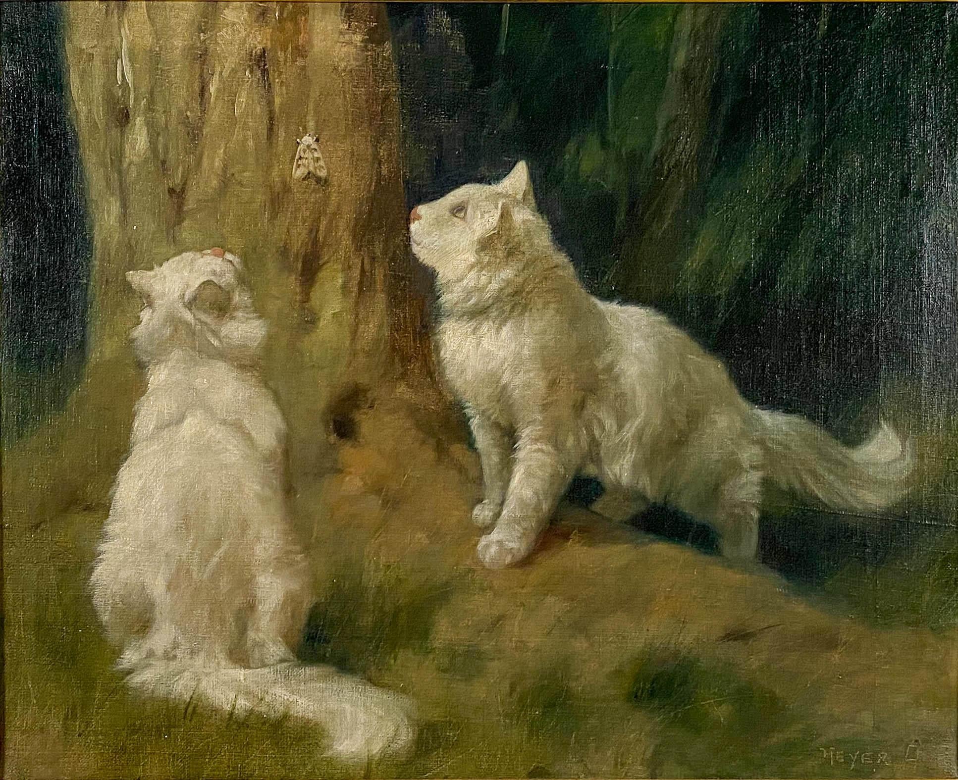 White Angora Cats - Painting by Arthur Heyer