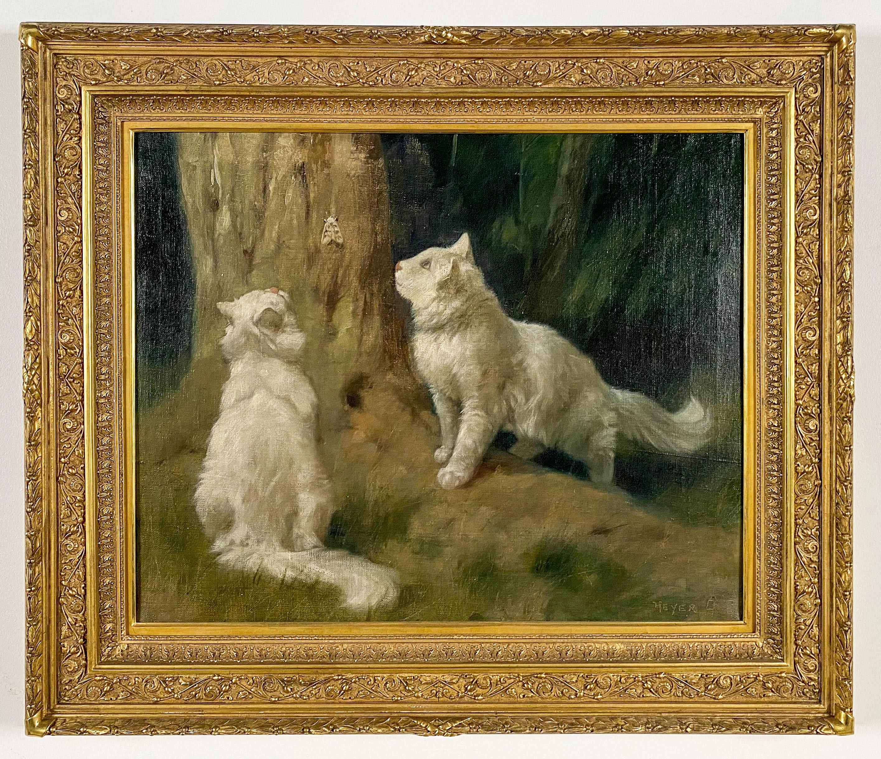 Chats angoras blancs - Marron Animal Painting par Arthur Heyer